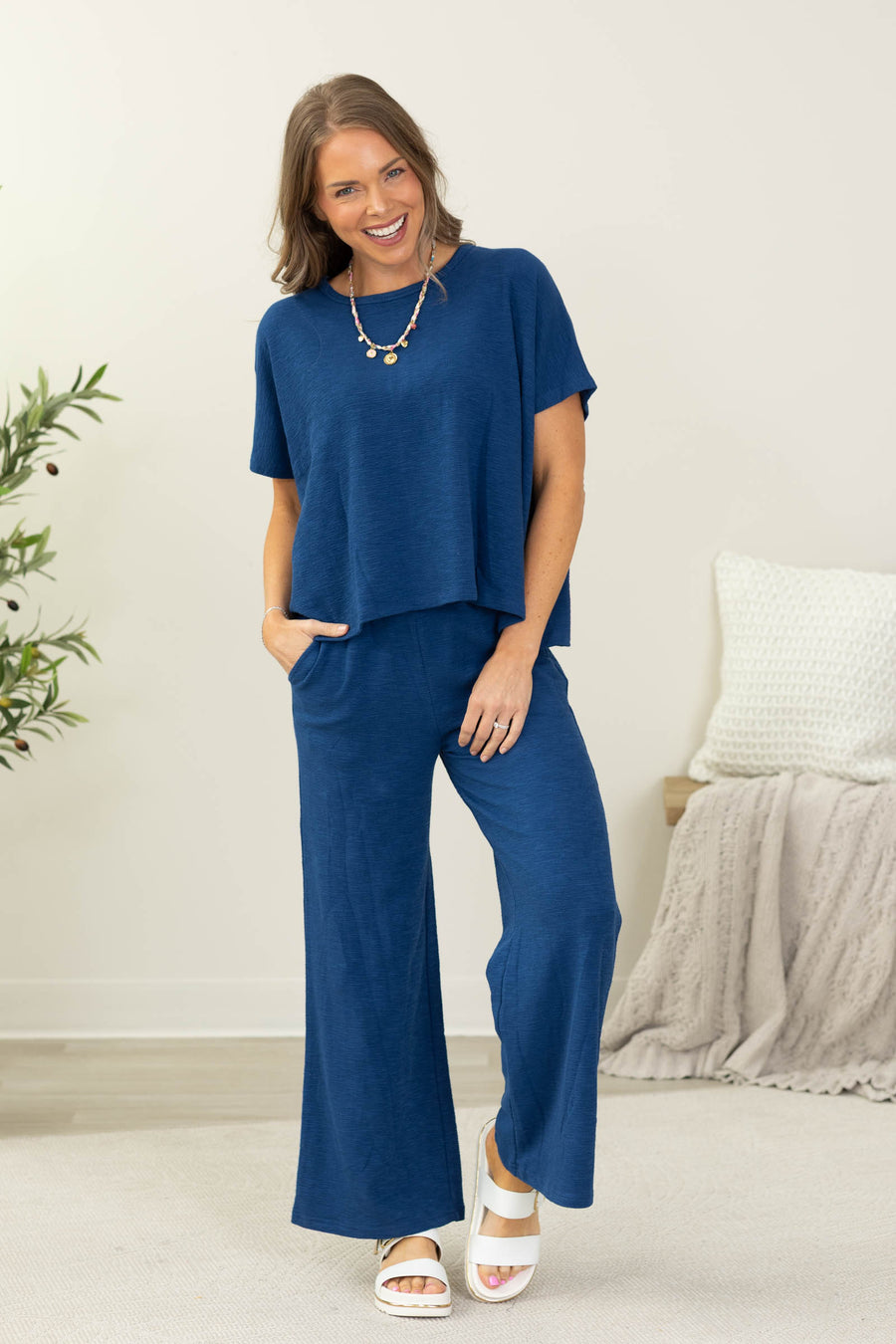 Cotton Slub Top And Pants Set