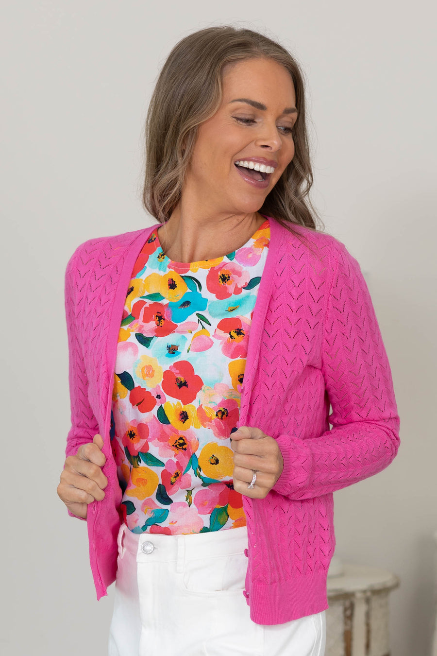 Staccato Pointelle V-Neck Button Cardigan