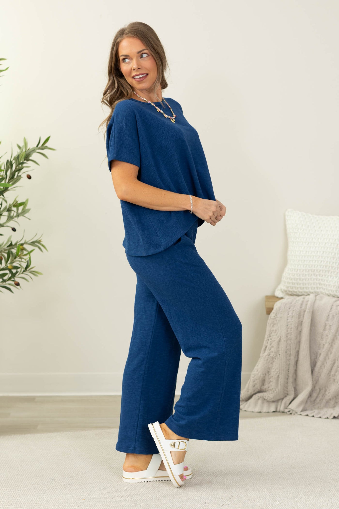 Cotton Slub Top And Pants Set