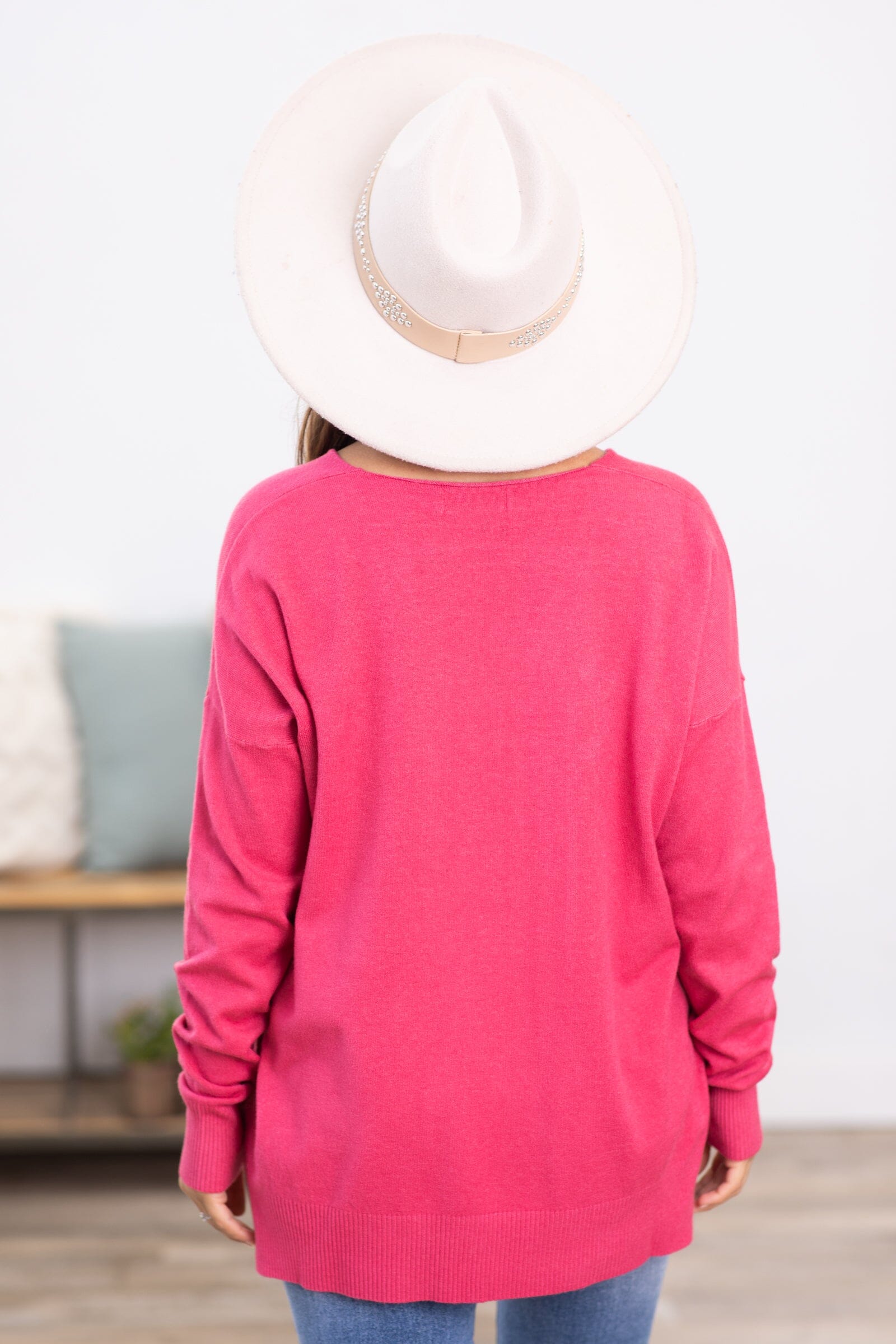 Hot Pink Front Seam Garment Dyed Sweater - Filly Flair