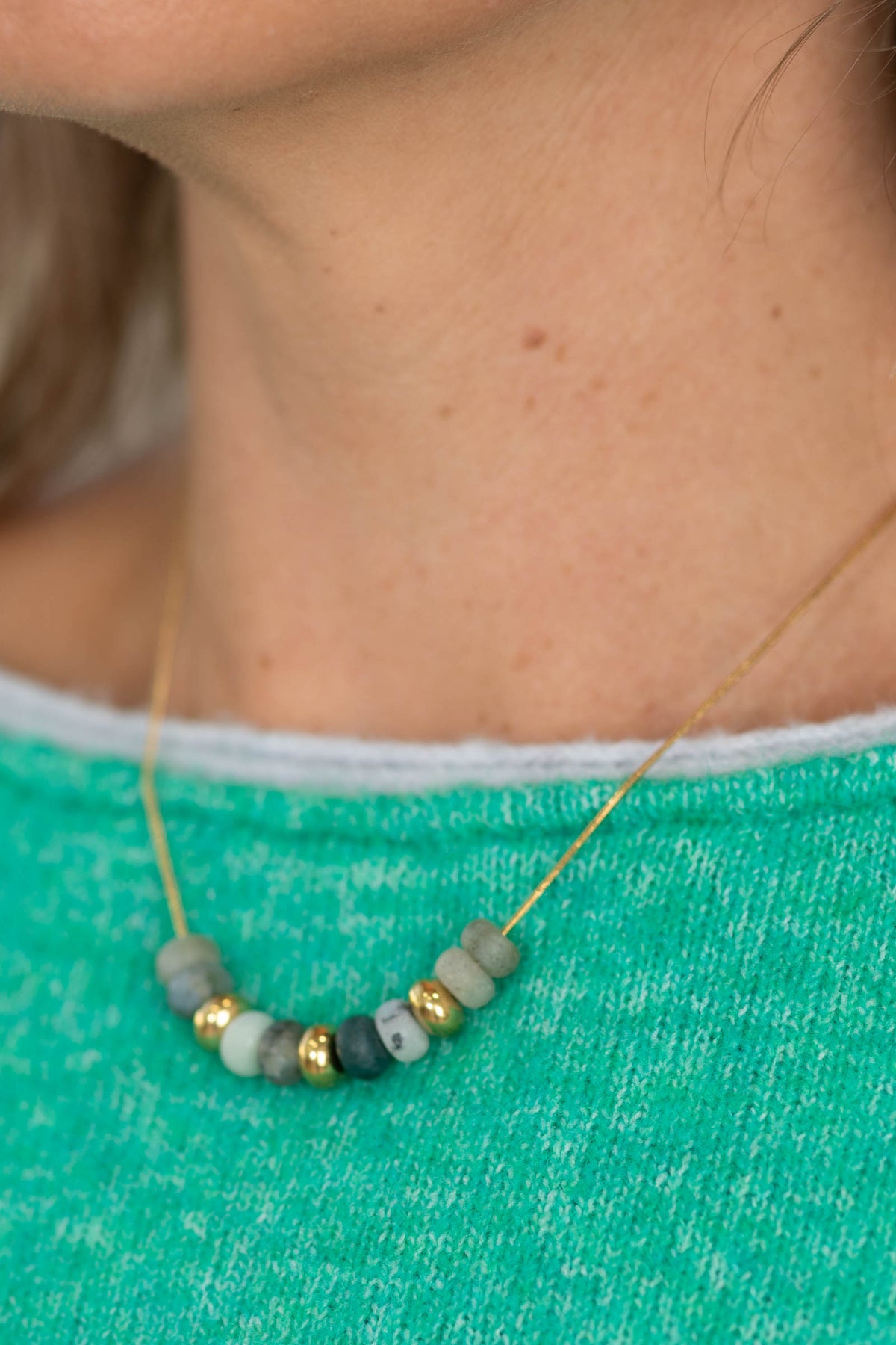 Natural Stone Beaded Charm 18K Gold Plated Necklace