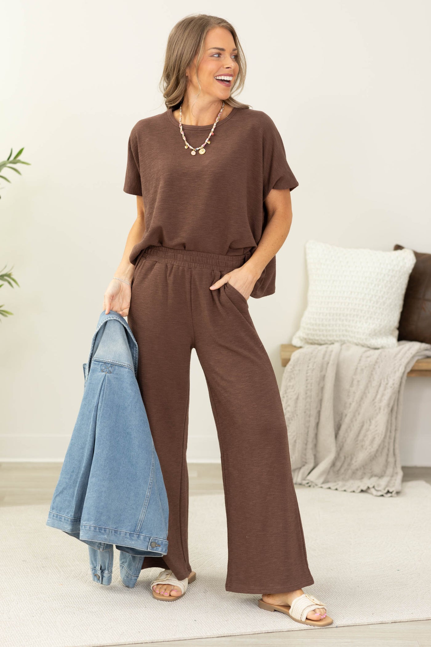 Cotton Slub Top And Pants Set