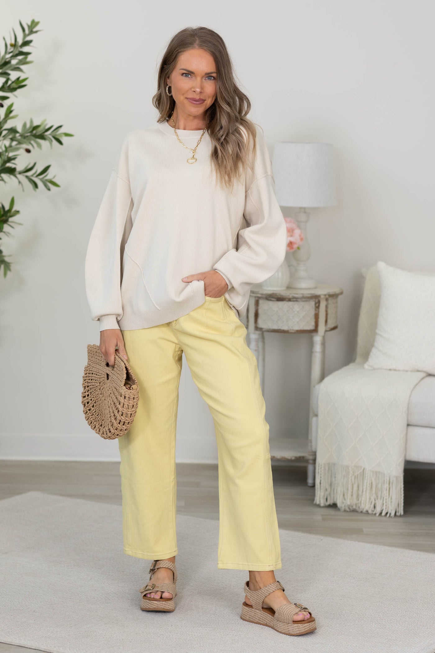 Cotierra Cotton Knit Sweater With Line Exposure