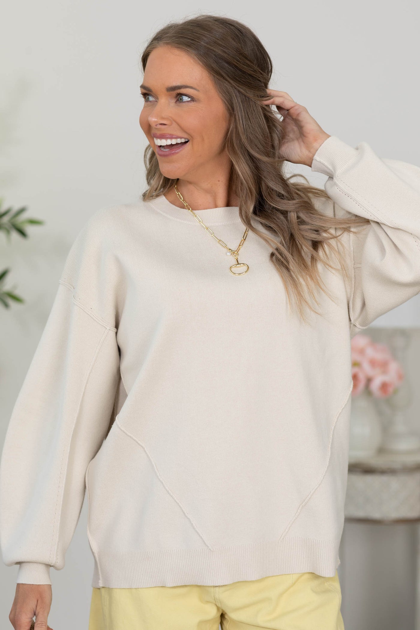 Cotierra Cotton Knit Sweater With Line Exposure