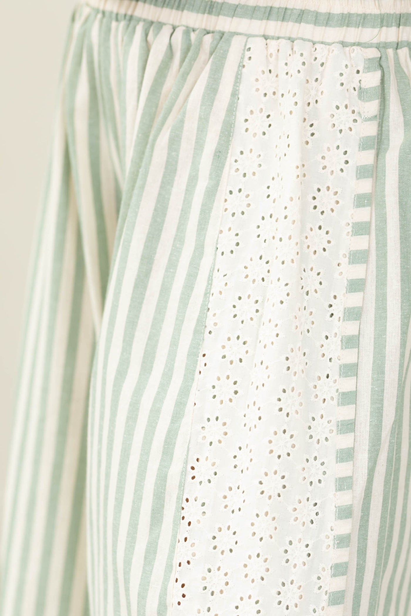 Dark Sage Floral Eyelet Side Elastic Wide Leg Pants