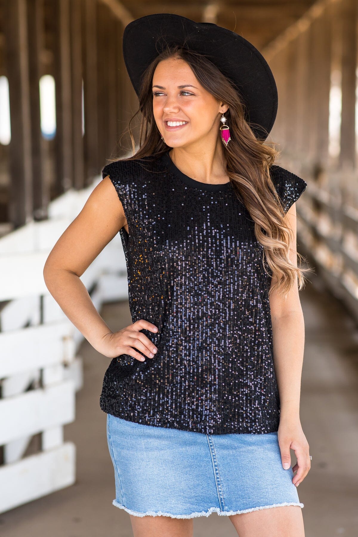 Black Sequin Sleeveless Top - Filly Flair