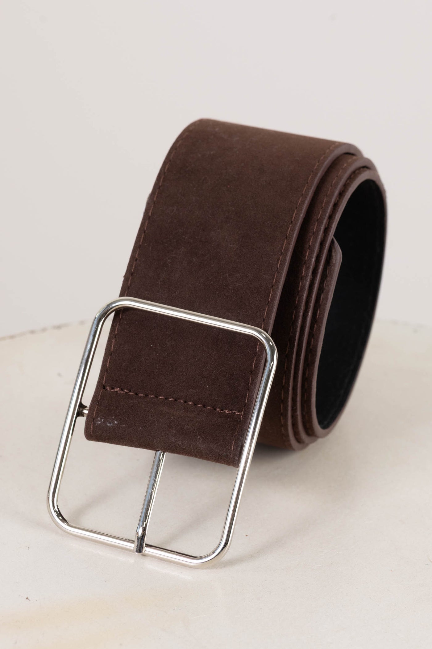 Suede Belts With Rectangular Silver Buckle