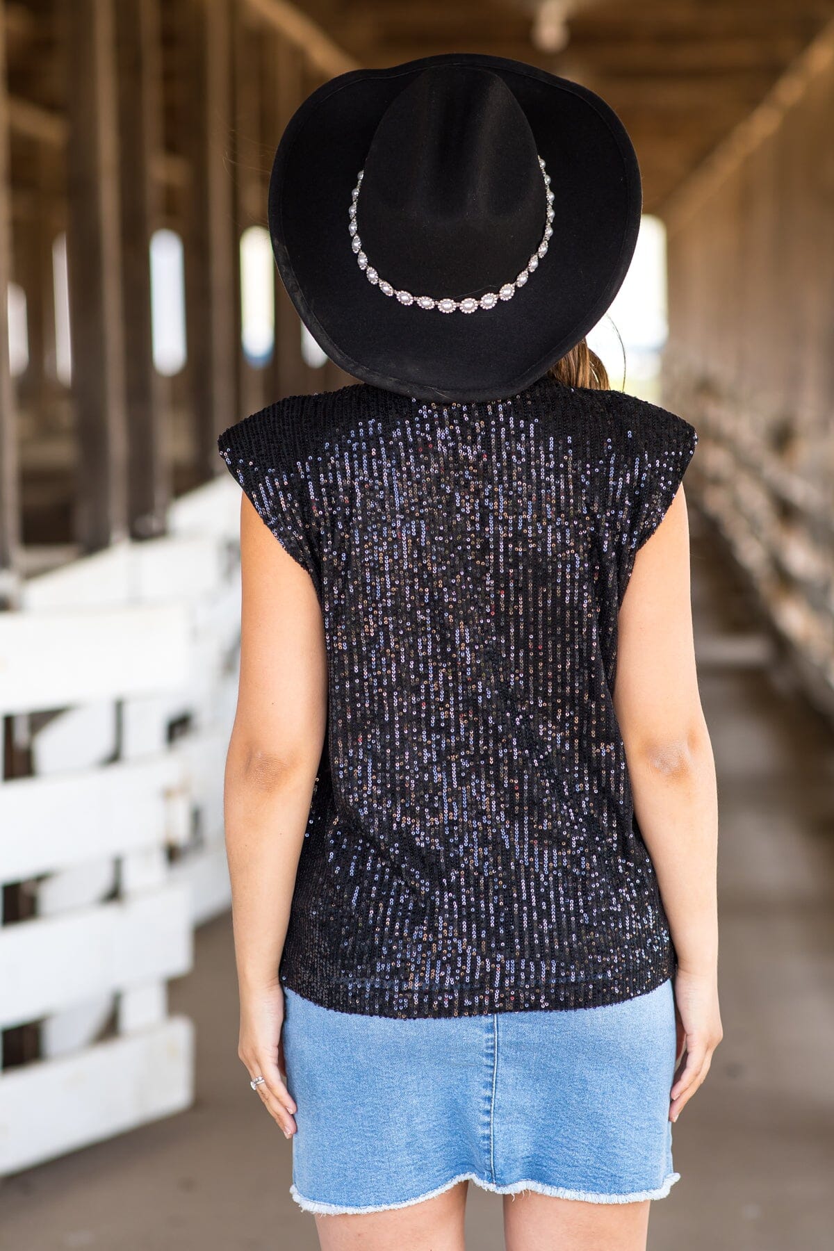 Black Sequin Sleeveless Top - Filly Flair