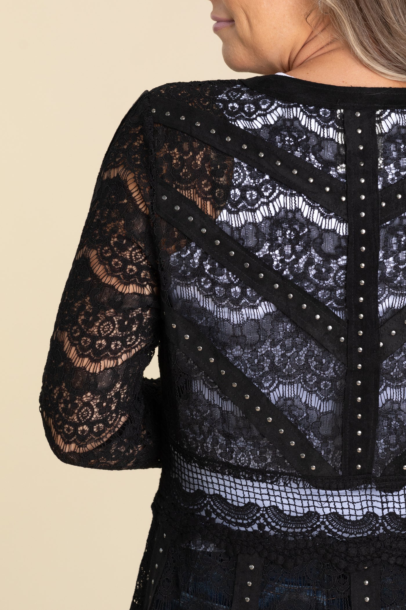Black Scalloped Hem Lace Knit Cardigan