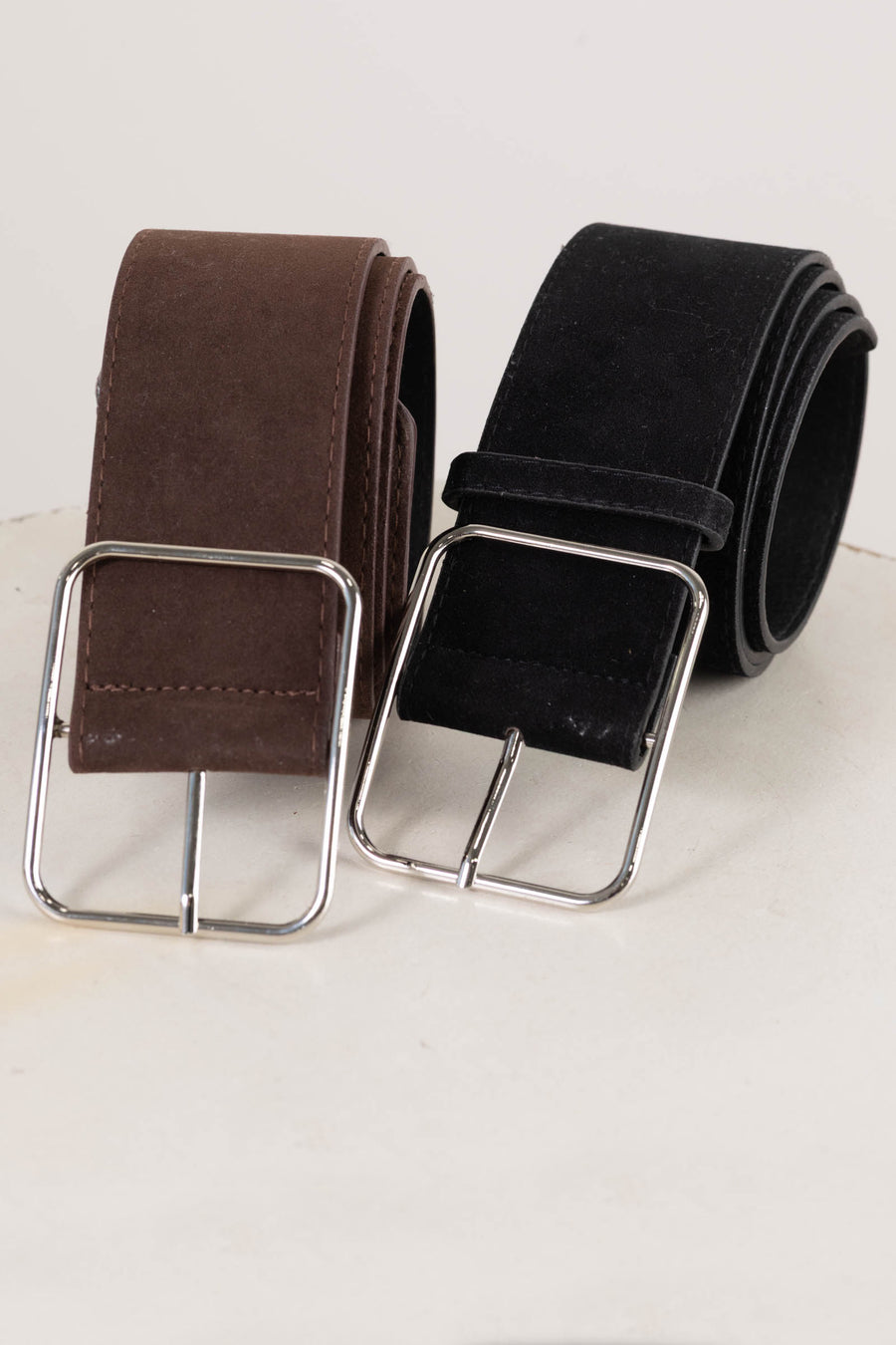 Suede Belts With Rectangular Silver Buckle