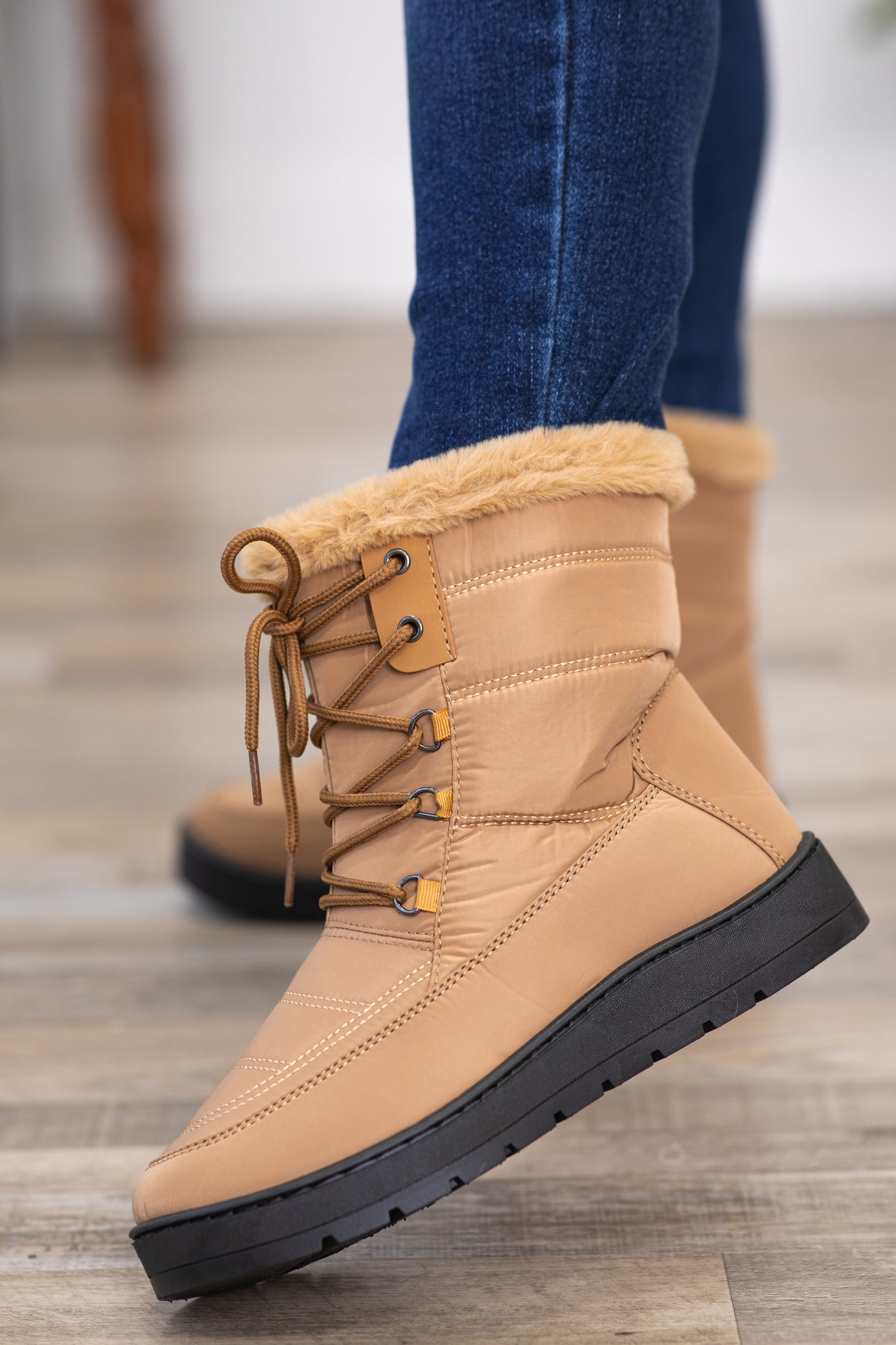 Tan Faux Fur Trim Snow Boots · Filly Flair - Main Image