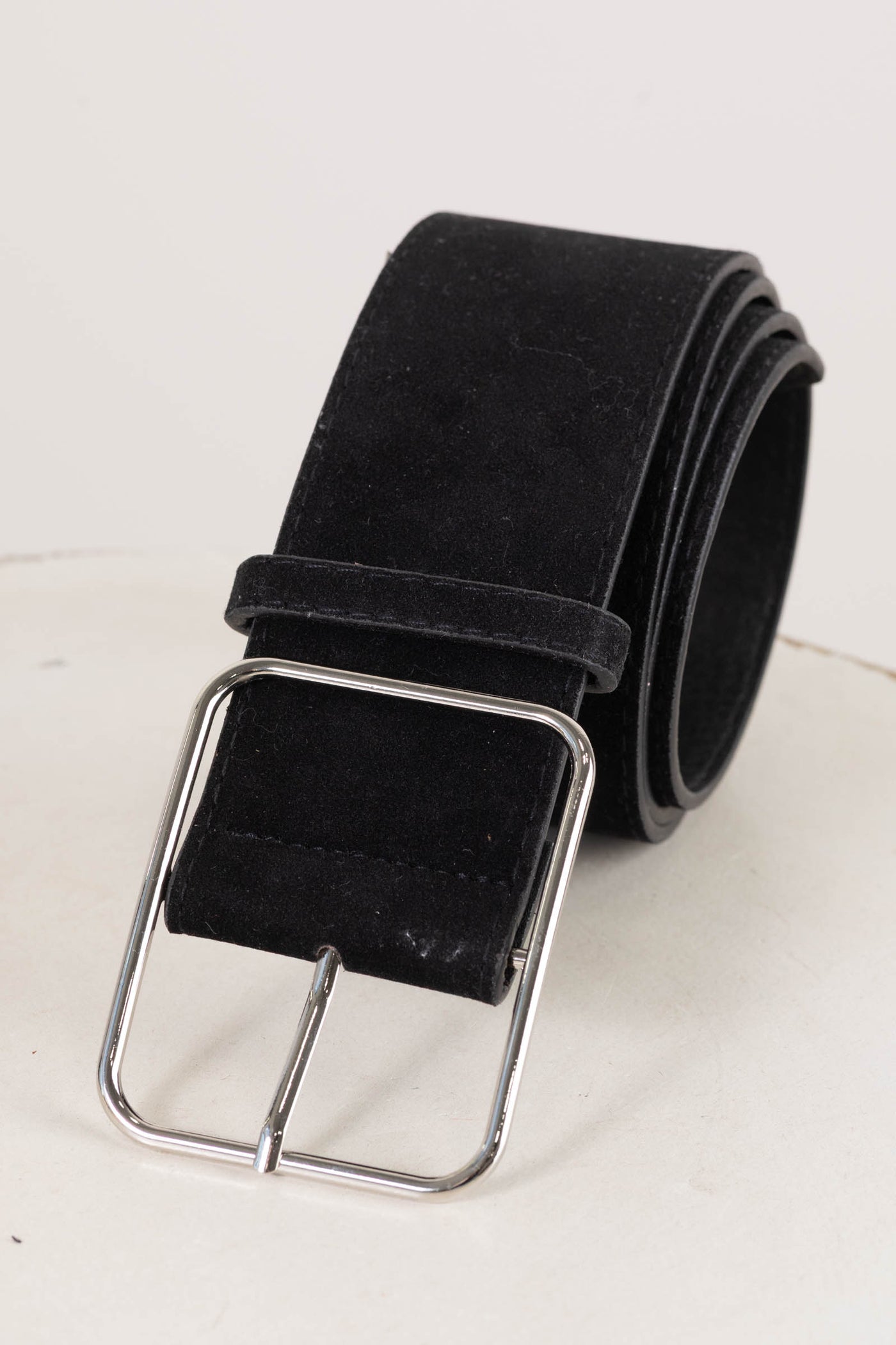 Suede Belts With Rectangular Silver Buckle