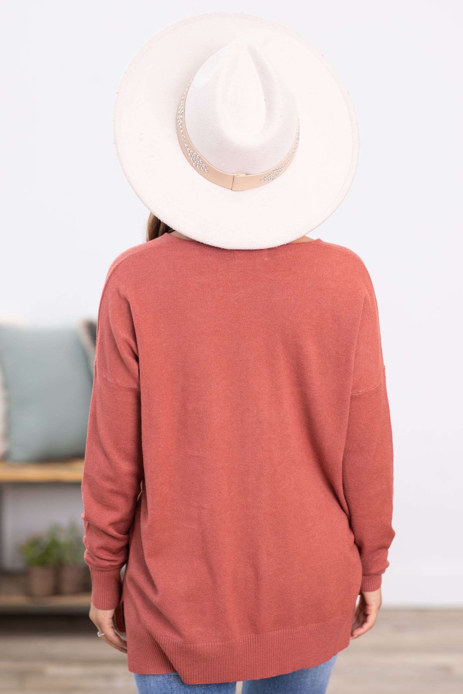 Rust Front Seam Garment Dyed Sweater - Filly Flair