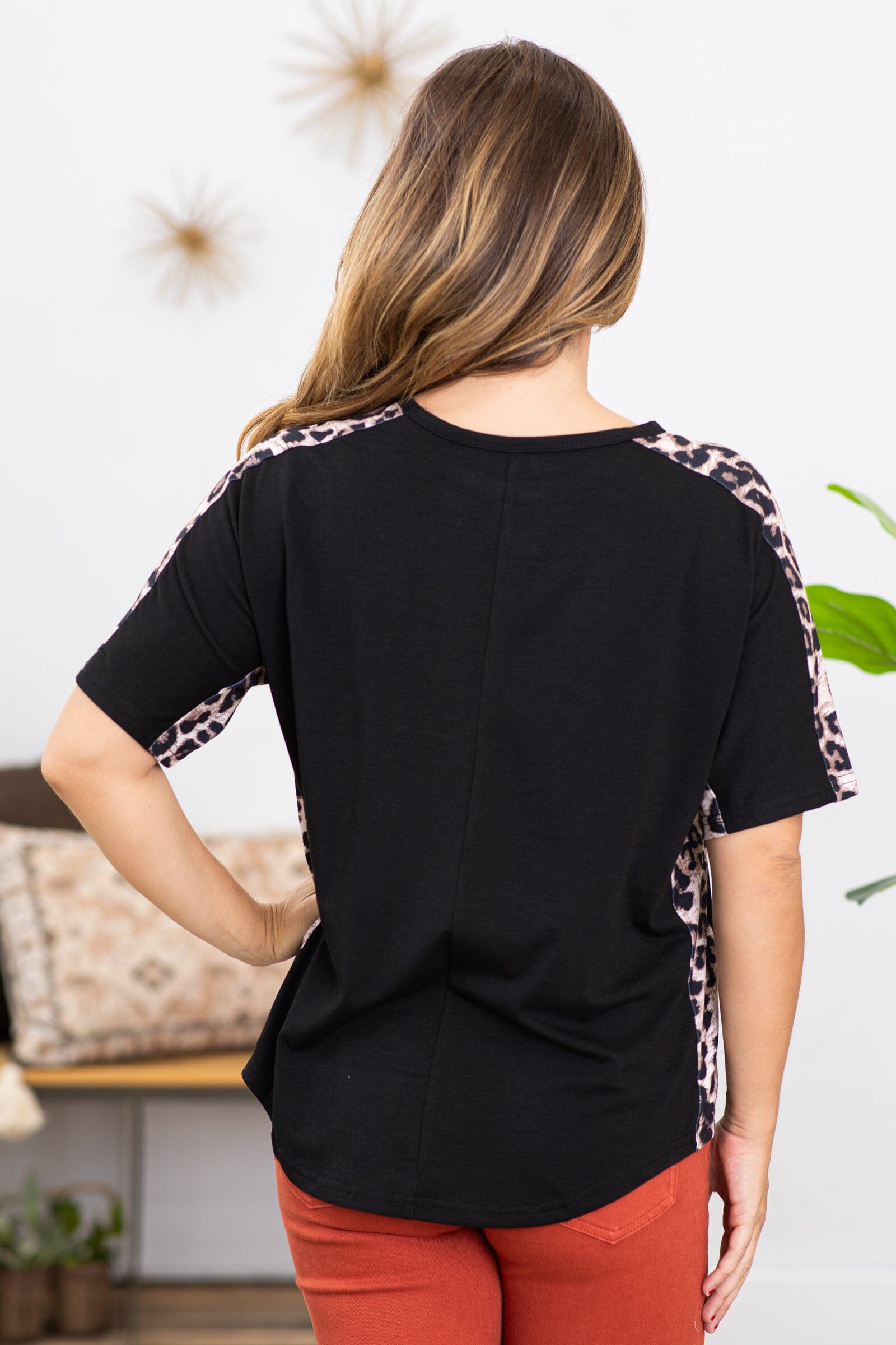 Black Short Sleeve Top With Animal Print - Filly Flair