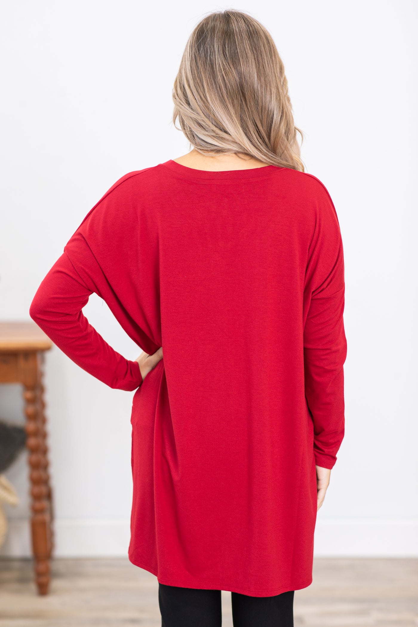Red Long Sleeve Top With Side Slits