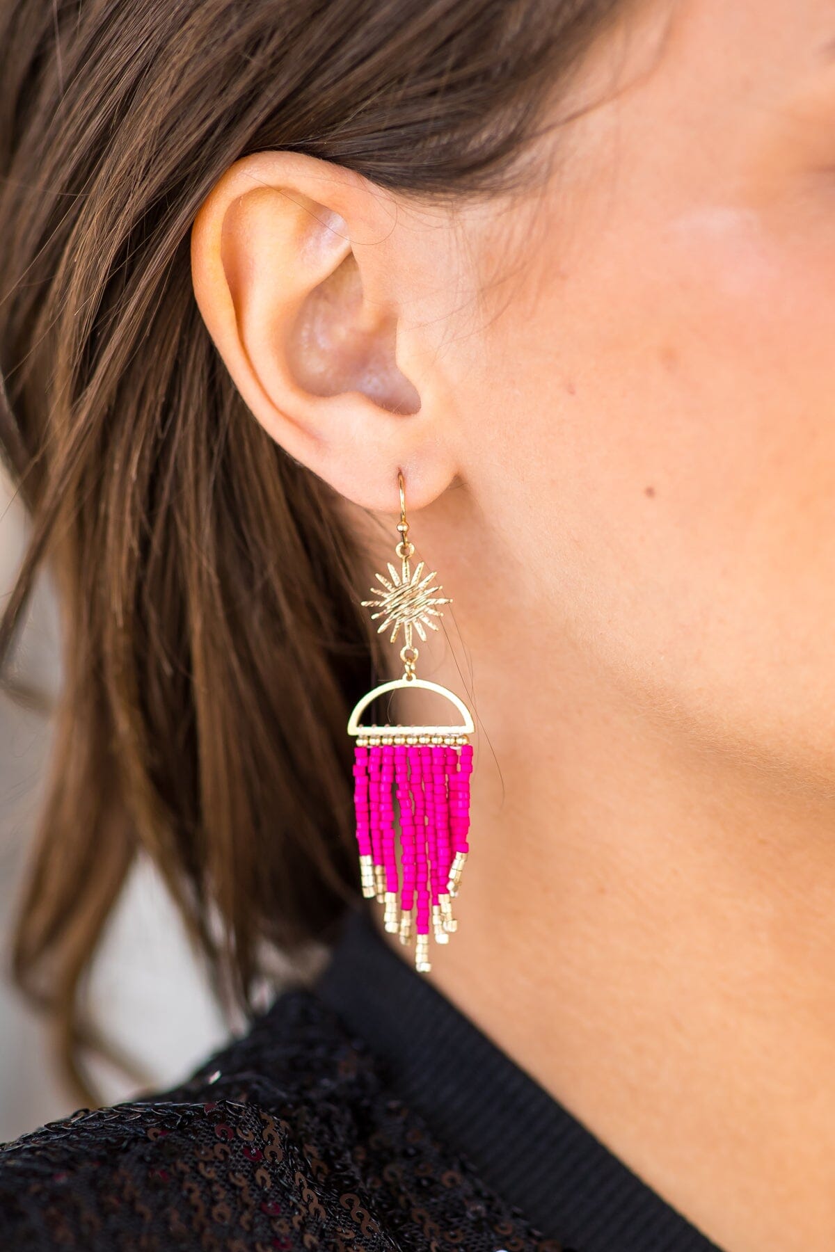 Fuchsia and Gold Seed Bead Earrings - Filly Flair