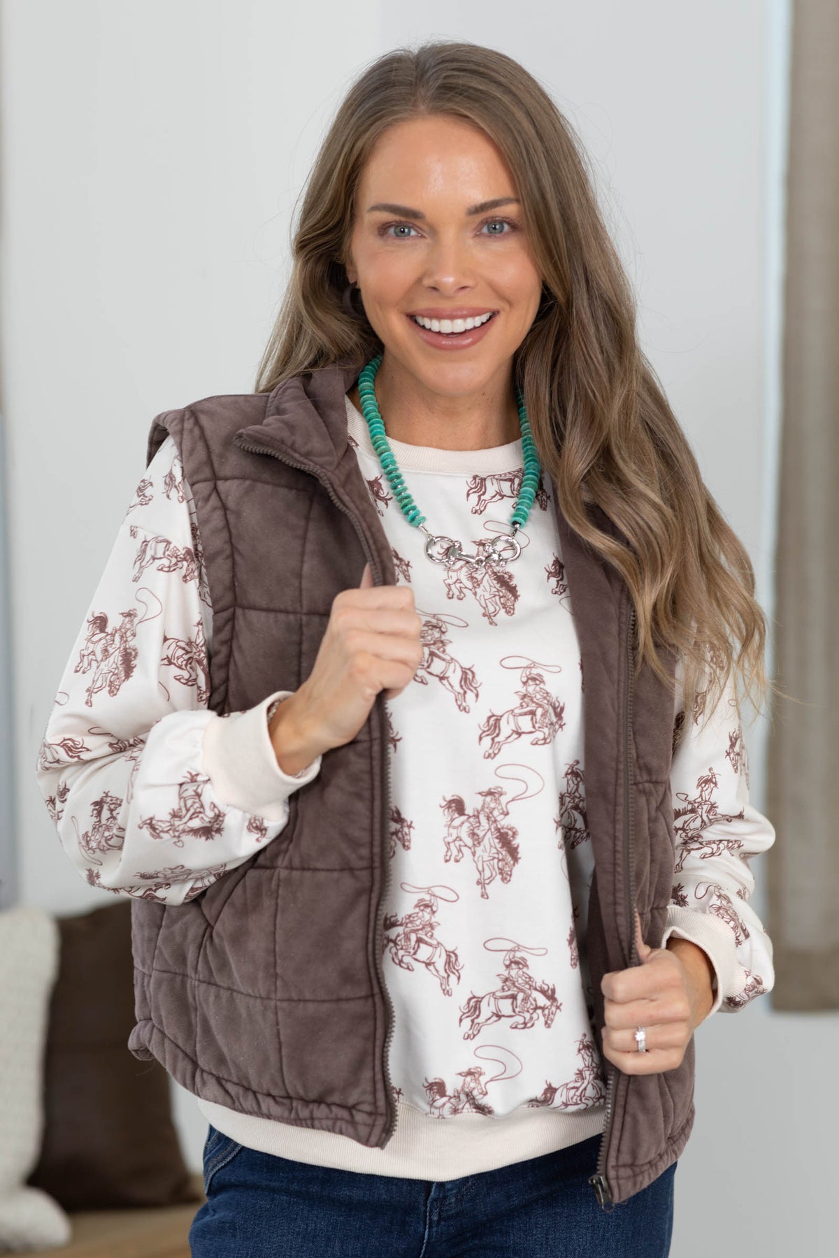 Cowgirl Lasso Printed French Terry Sweatshirt by Filly Flair