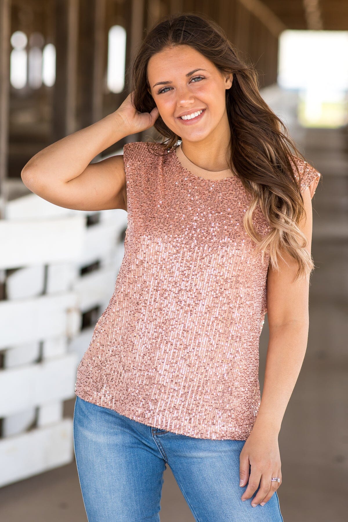 Gold Sequin Padded Shoulder Top - Filly Flair