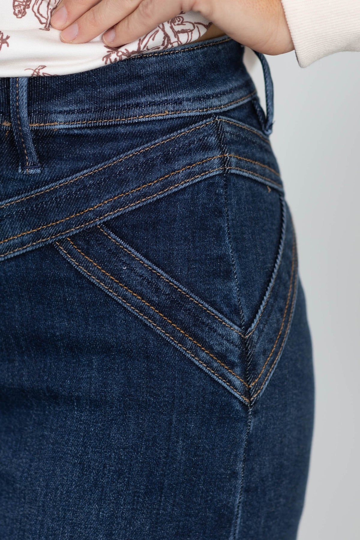 Risen Dark Wash High Rise Wide Leg Yoke Detail