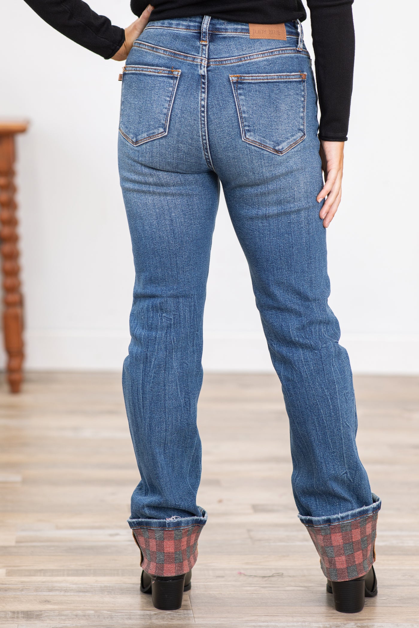 Judy Blue Plaid Print Cuff Straight Leg Jeans · Filly Flair