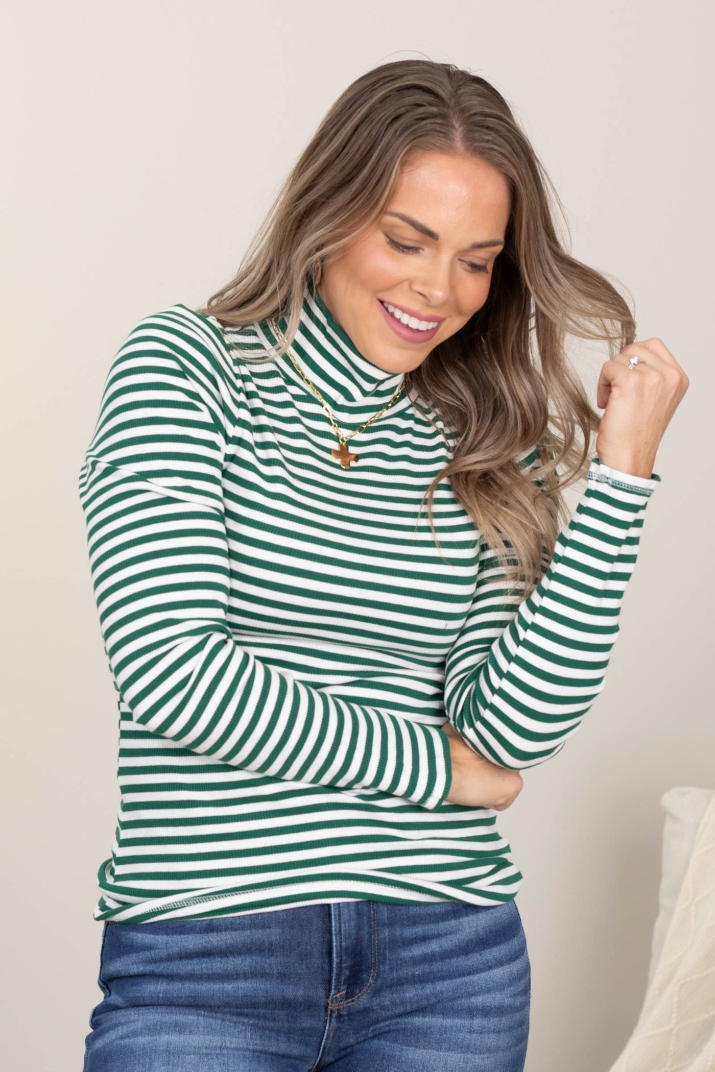 Striped Turtleneck Fitted Knit Tops