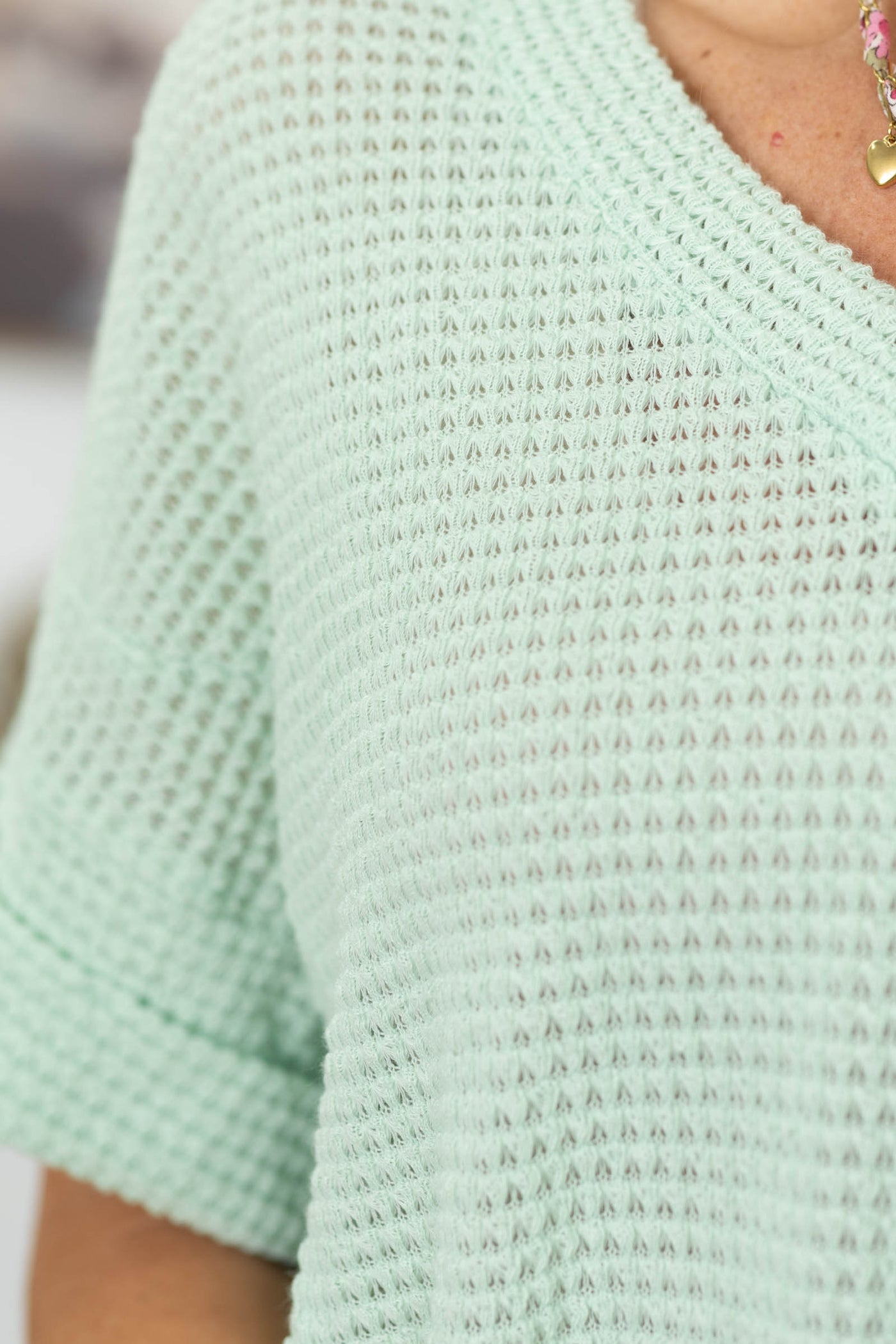 Waffle V-Neck Short Sleeve Top