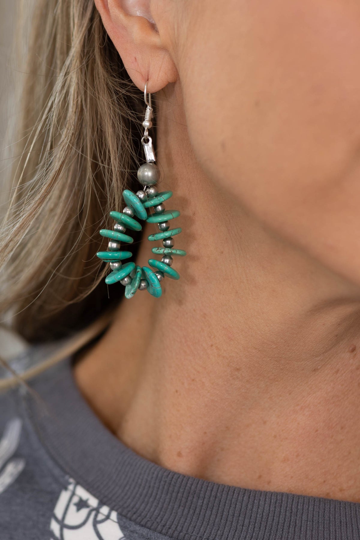 Silver Pearls And Turquoise Earrings