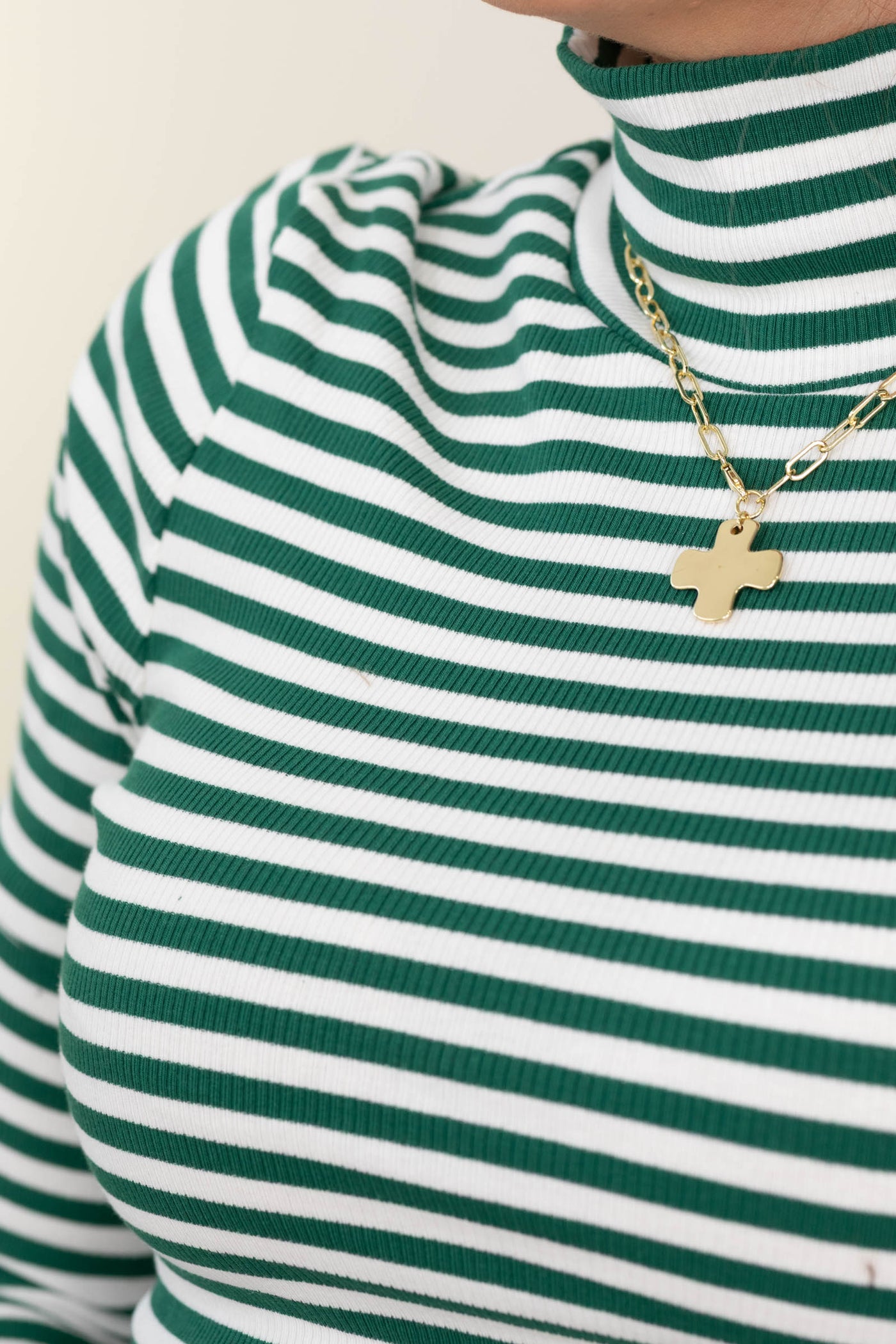 Striped Turtleneck Fitted Knit Tops