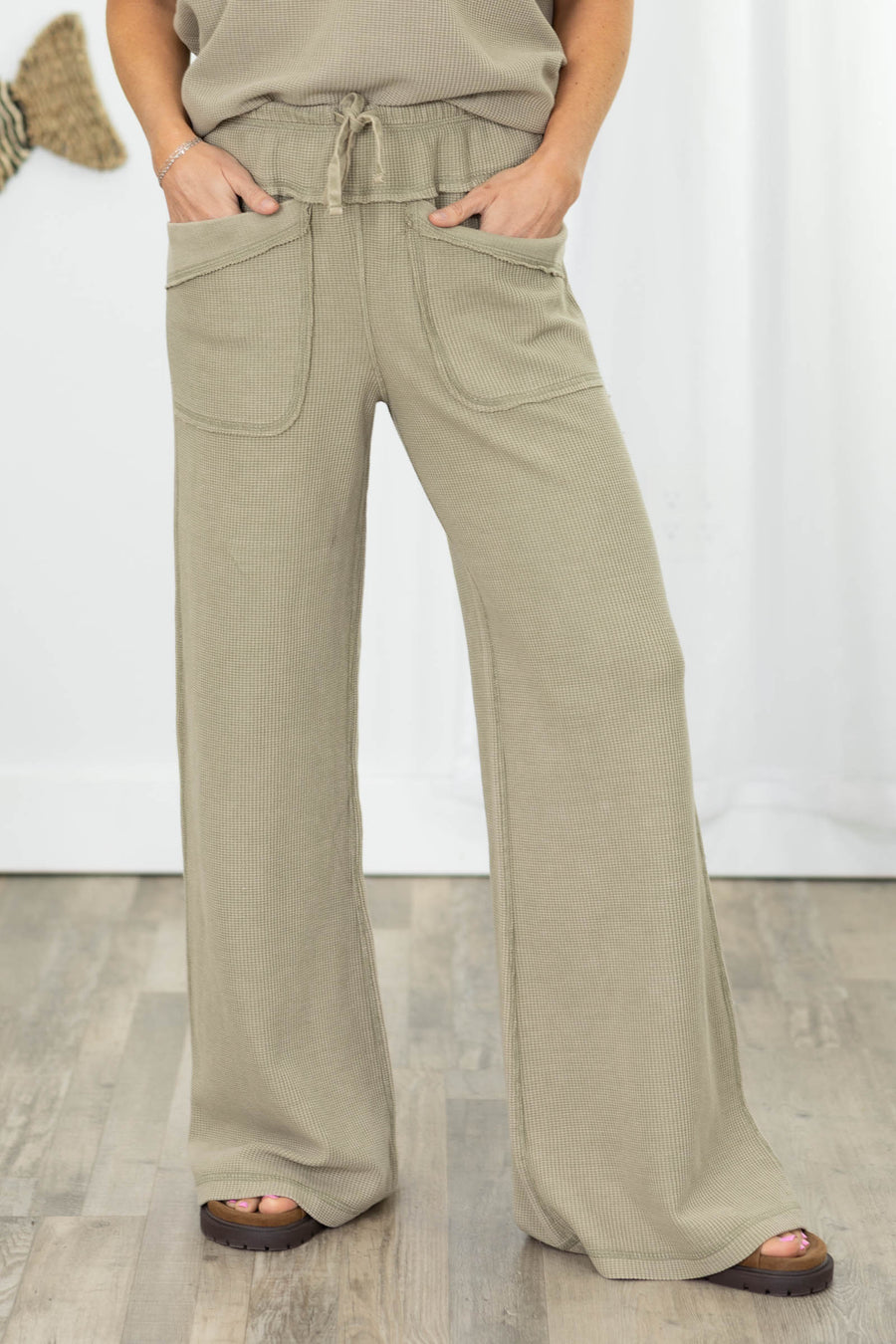 Mineral Washed Honeycomb Wide Leg Pants