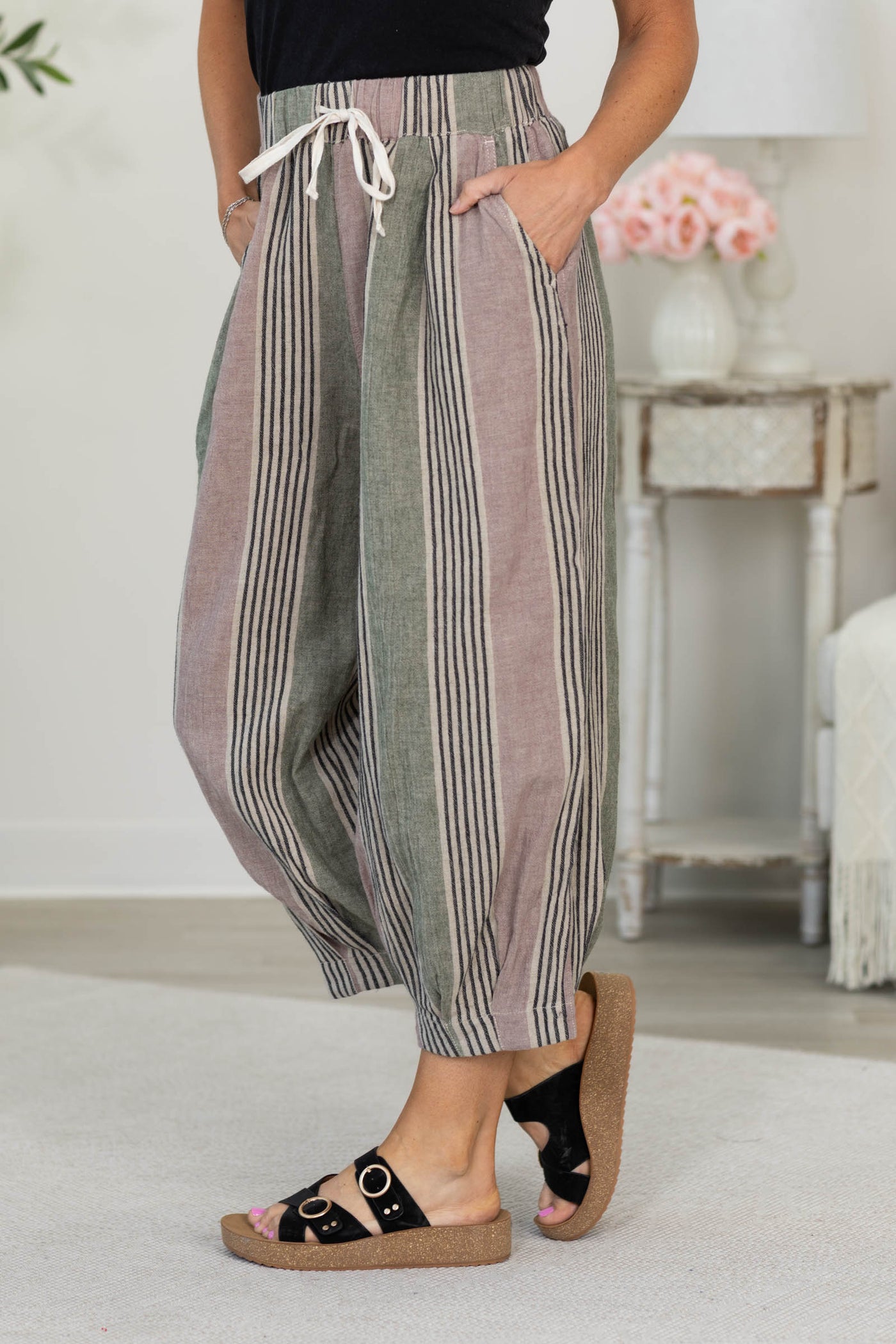 Cotierra Stripe Linen Blend Balloon Pants