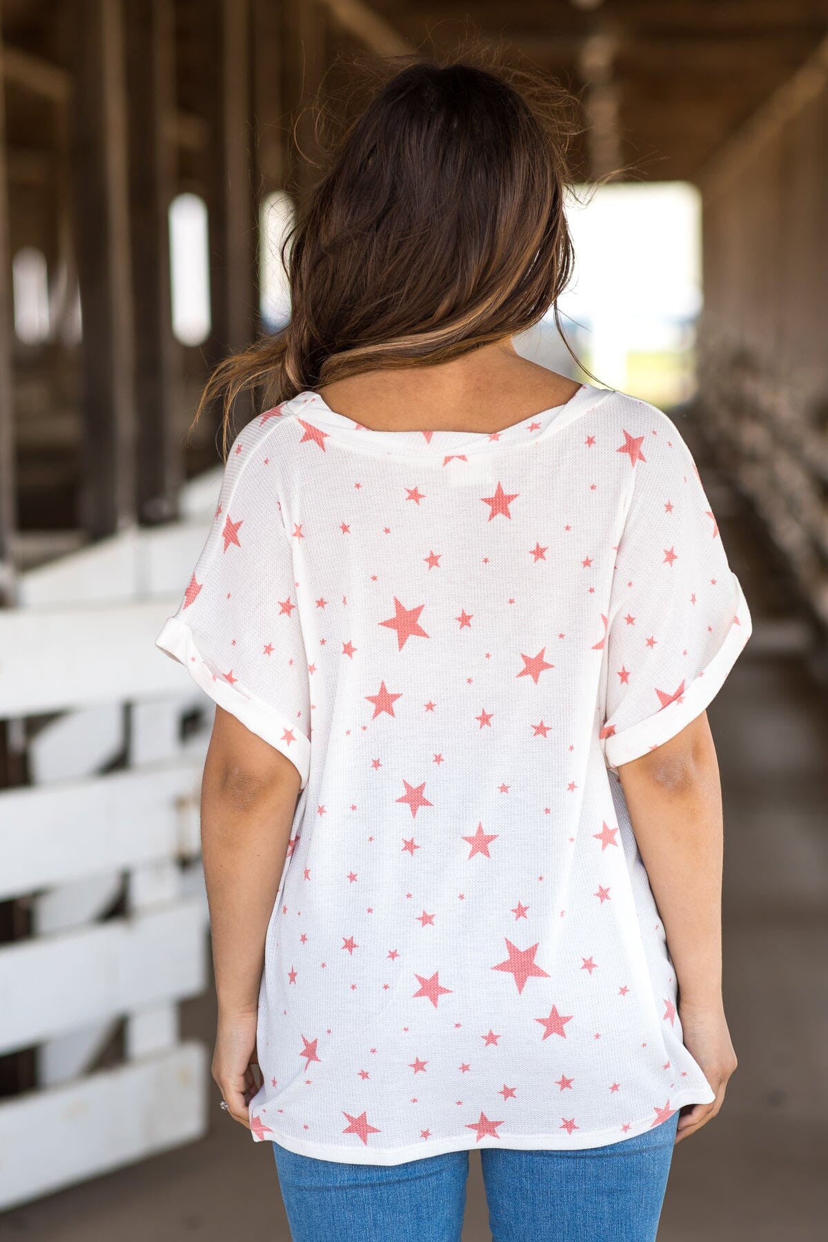 Off White and Blush Star Print Top - Filly Flair