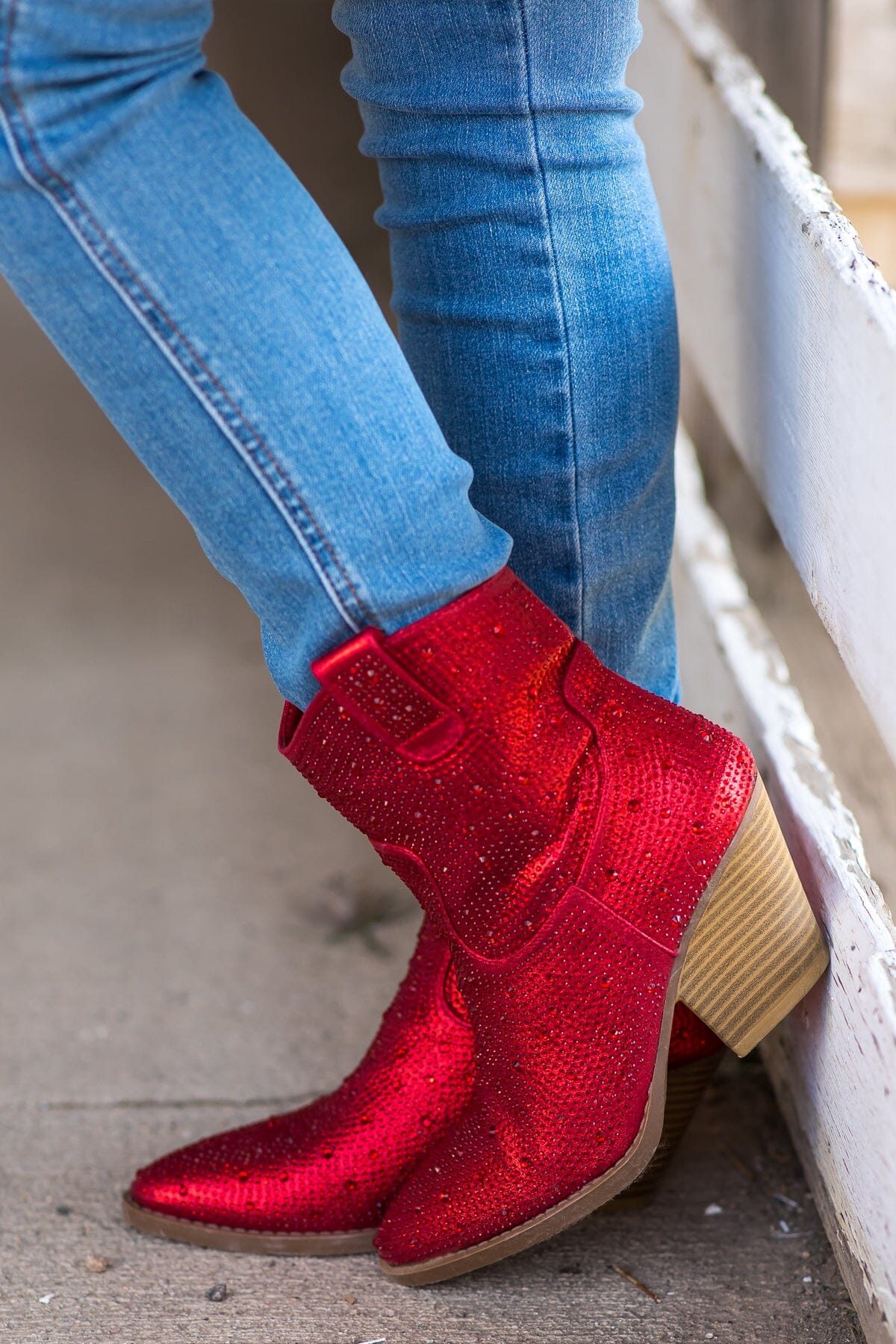 Red Rhinestone Point Toe Western Bootie - Filly Flair