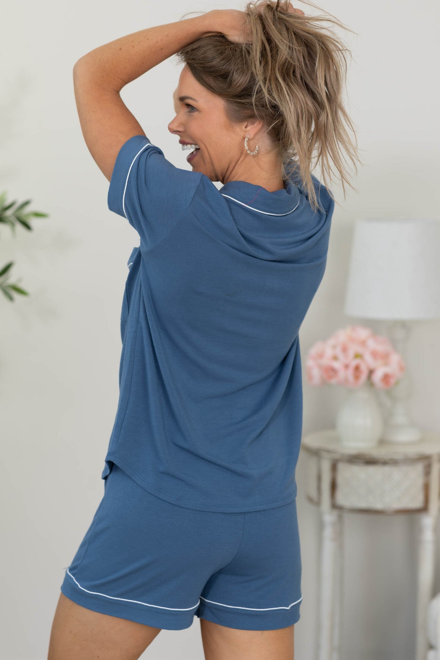Soft Short Sleeve Button Down And Shorts PJ Set