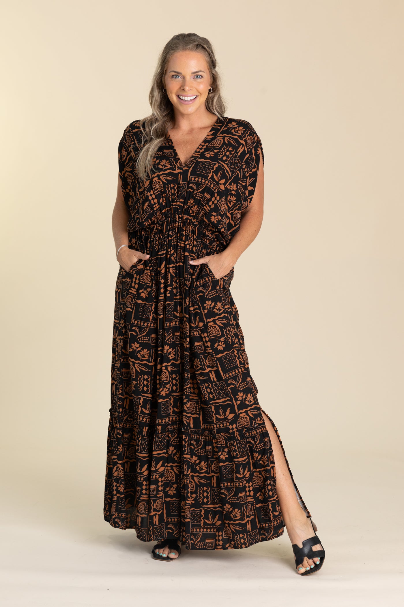 Black And Cinnamon Aztec Printed Maxi Dress Black And Cinnamon Aztec Printed Maxi Dress