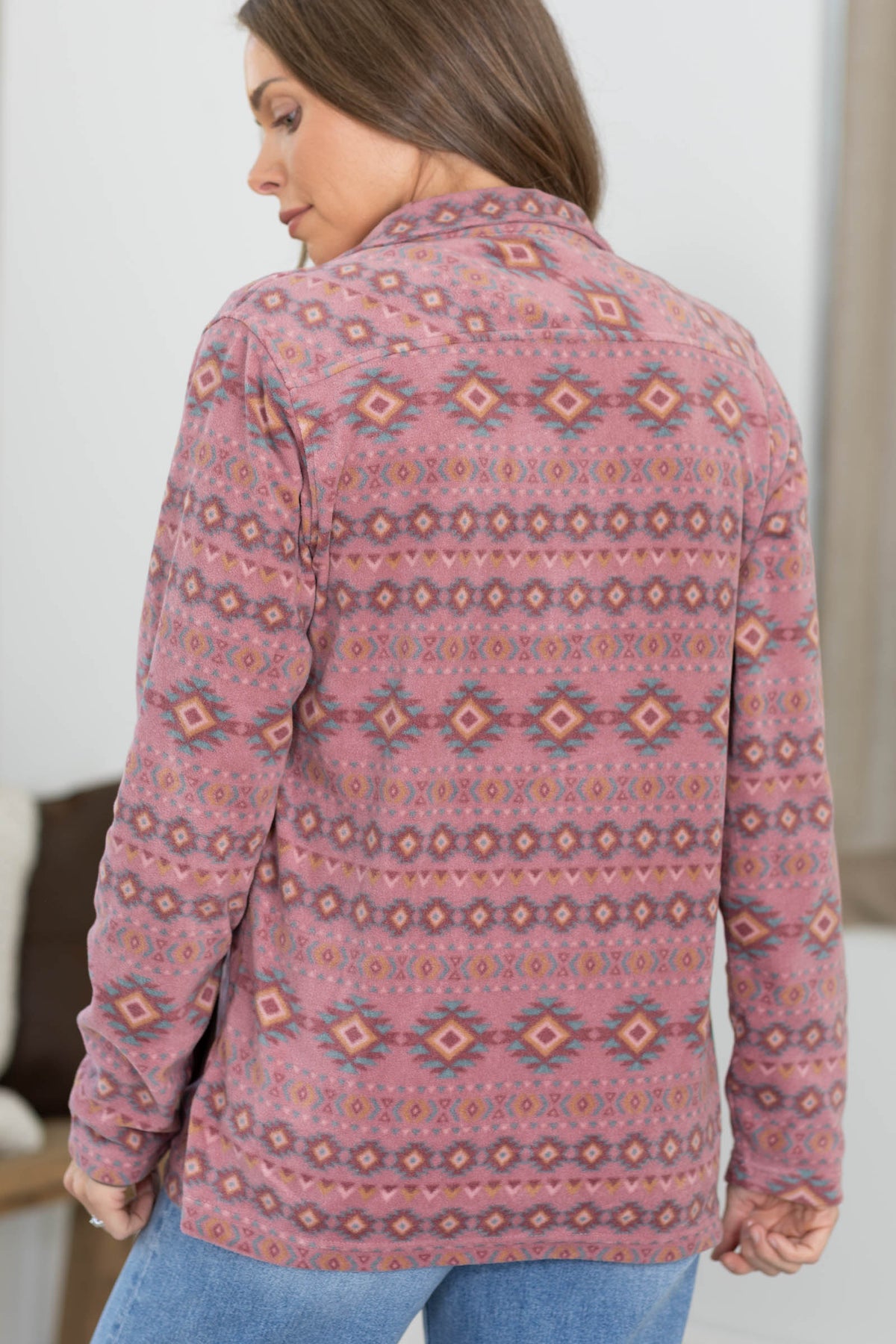 Full Zip Aztec Fleece Print Jacket