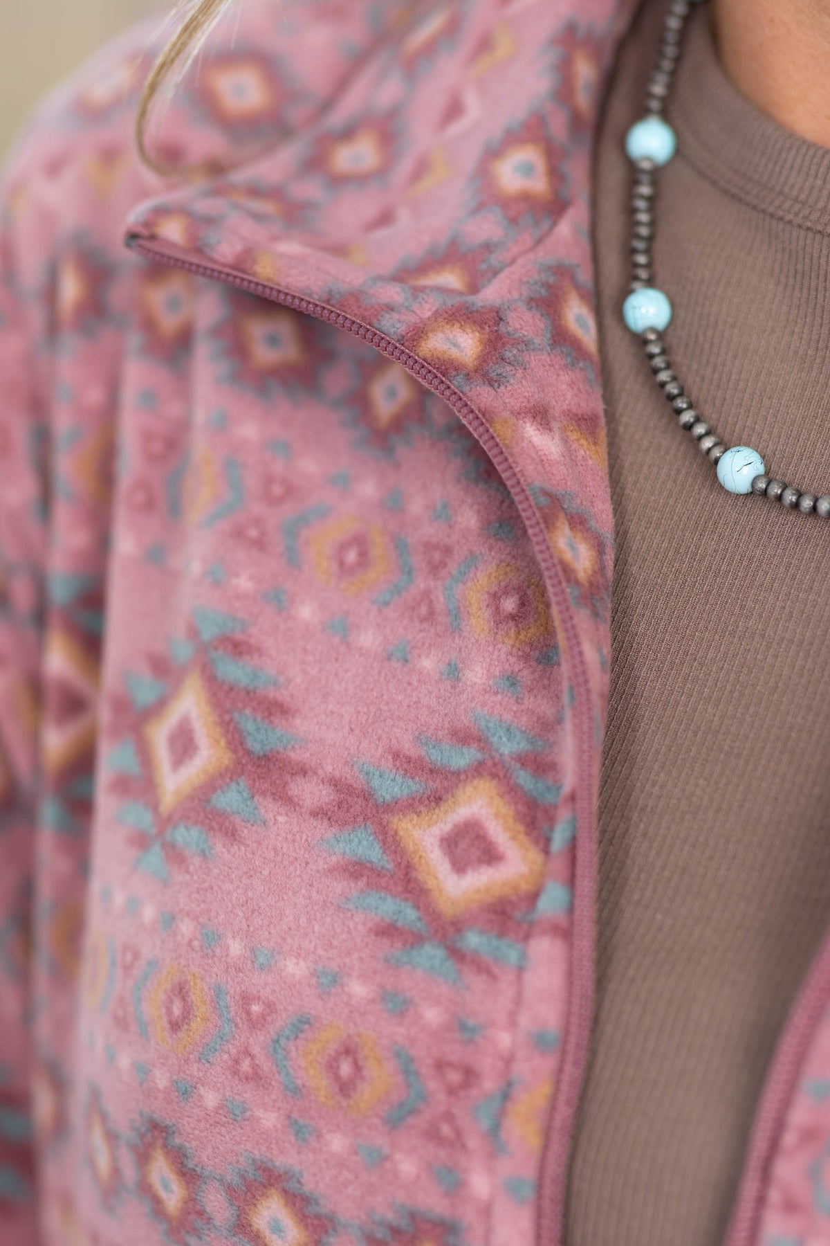 Full Zip Aztec Fleece Print Jacket