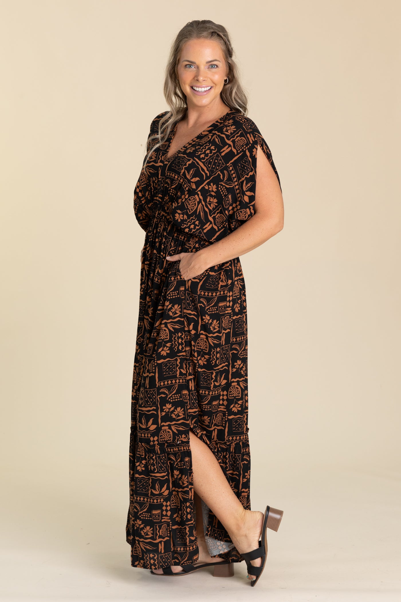 Black and Cinnamon Aztec Printed Maxi Dress Black and Cinnamon Aztec Printed Maxi Dress