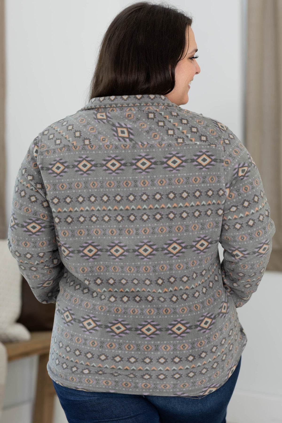 Full Zip Aztec Fleece Print Jacket