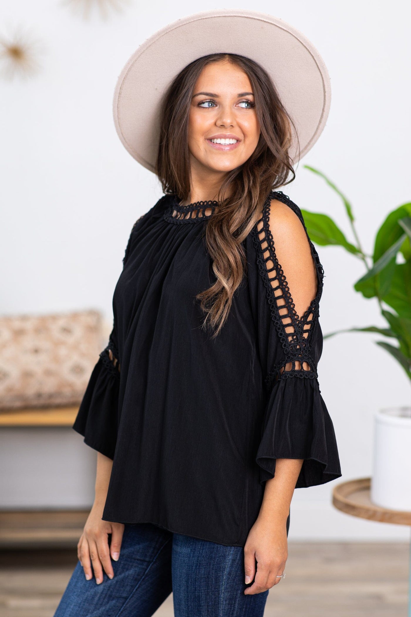Black Top With Cold Shoulder Detail - Filly Flair