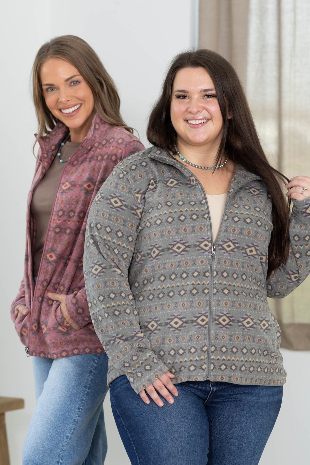 Full Zip Aztec Fleece Print Jacket