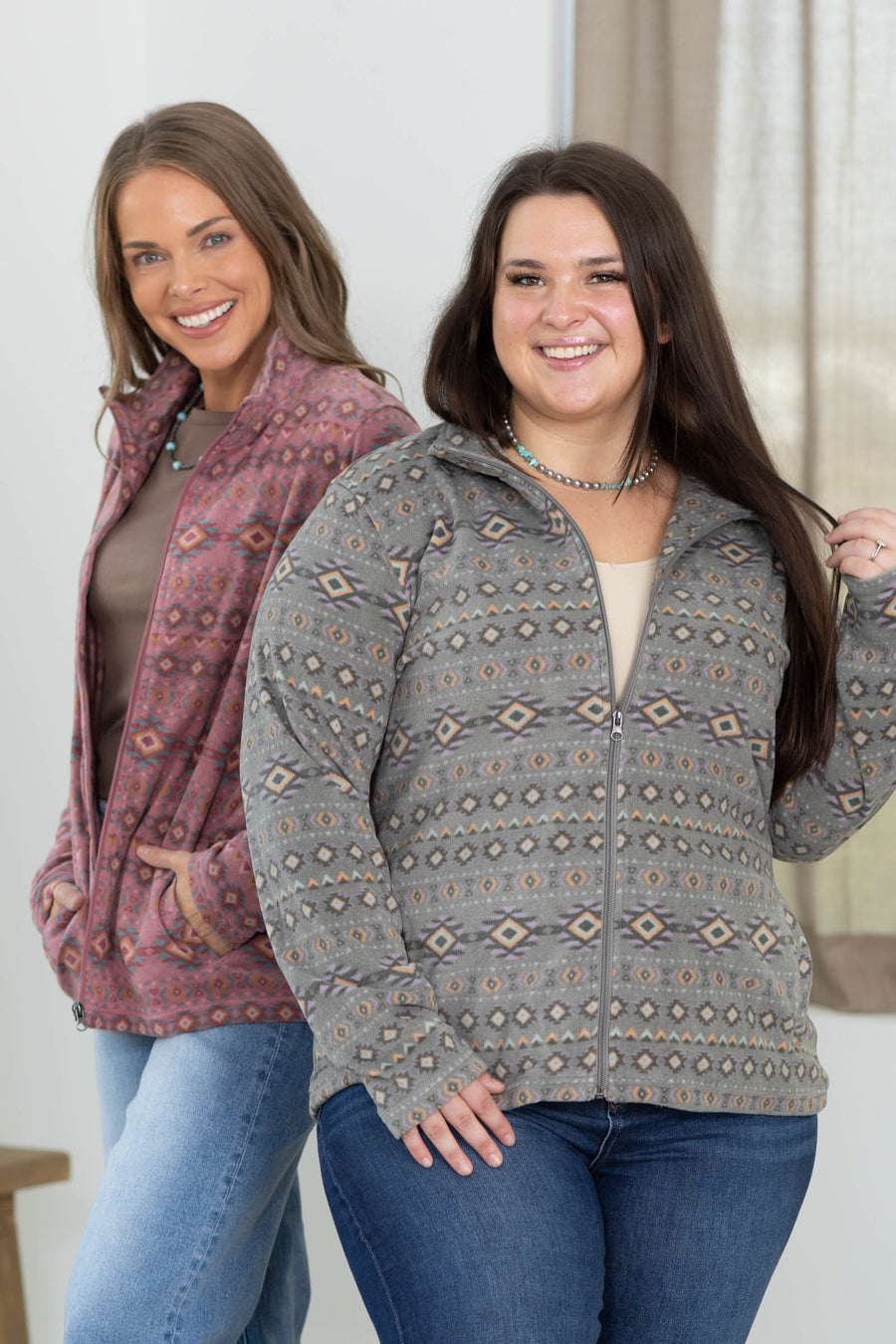 Full Zip Aztec Fleece Print Jacket