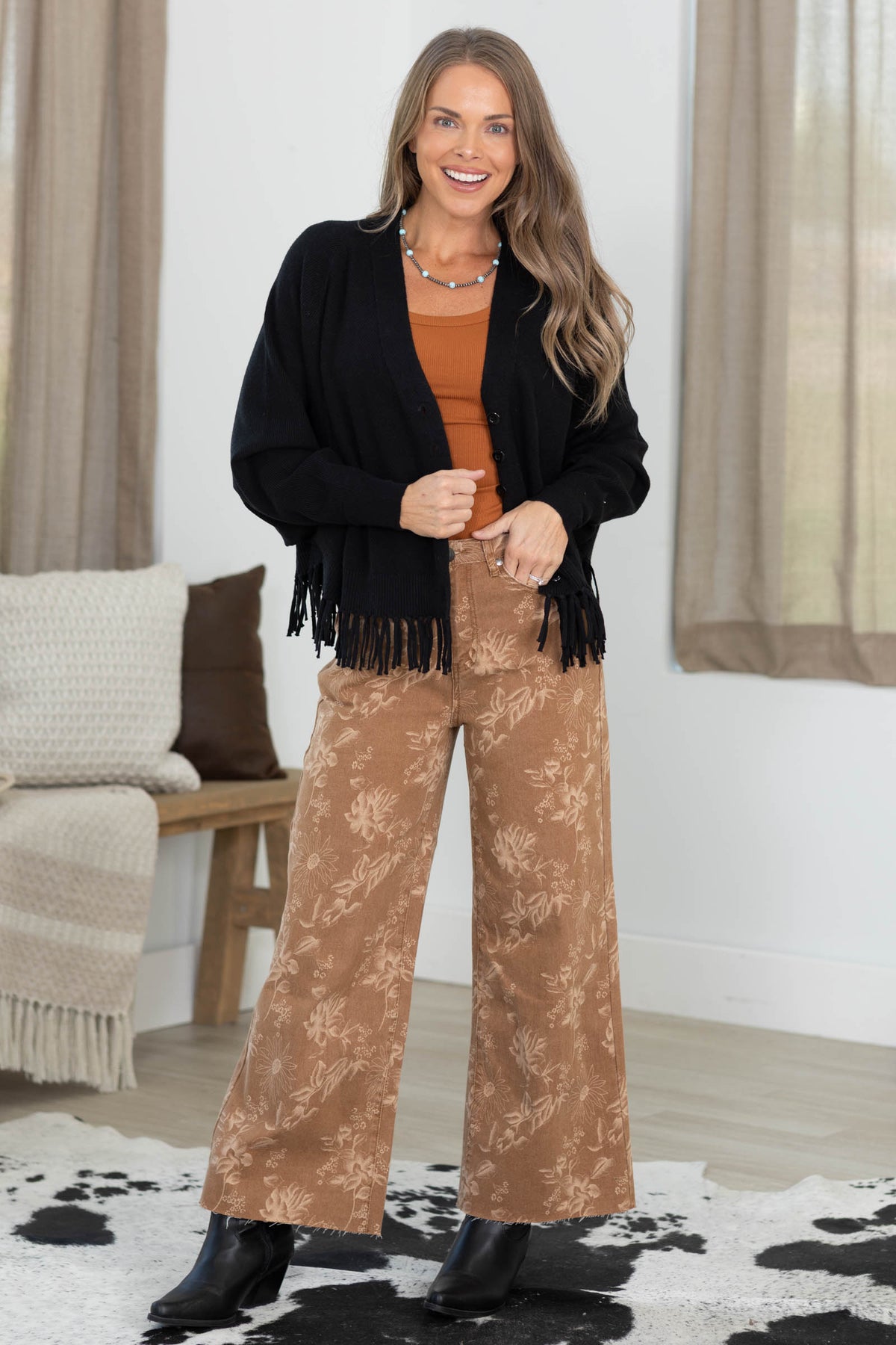 Staccato Fringe Hem Button Up Cardigan