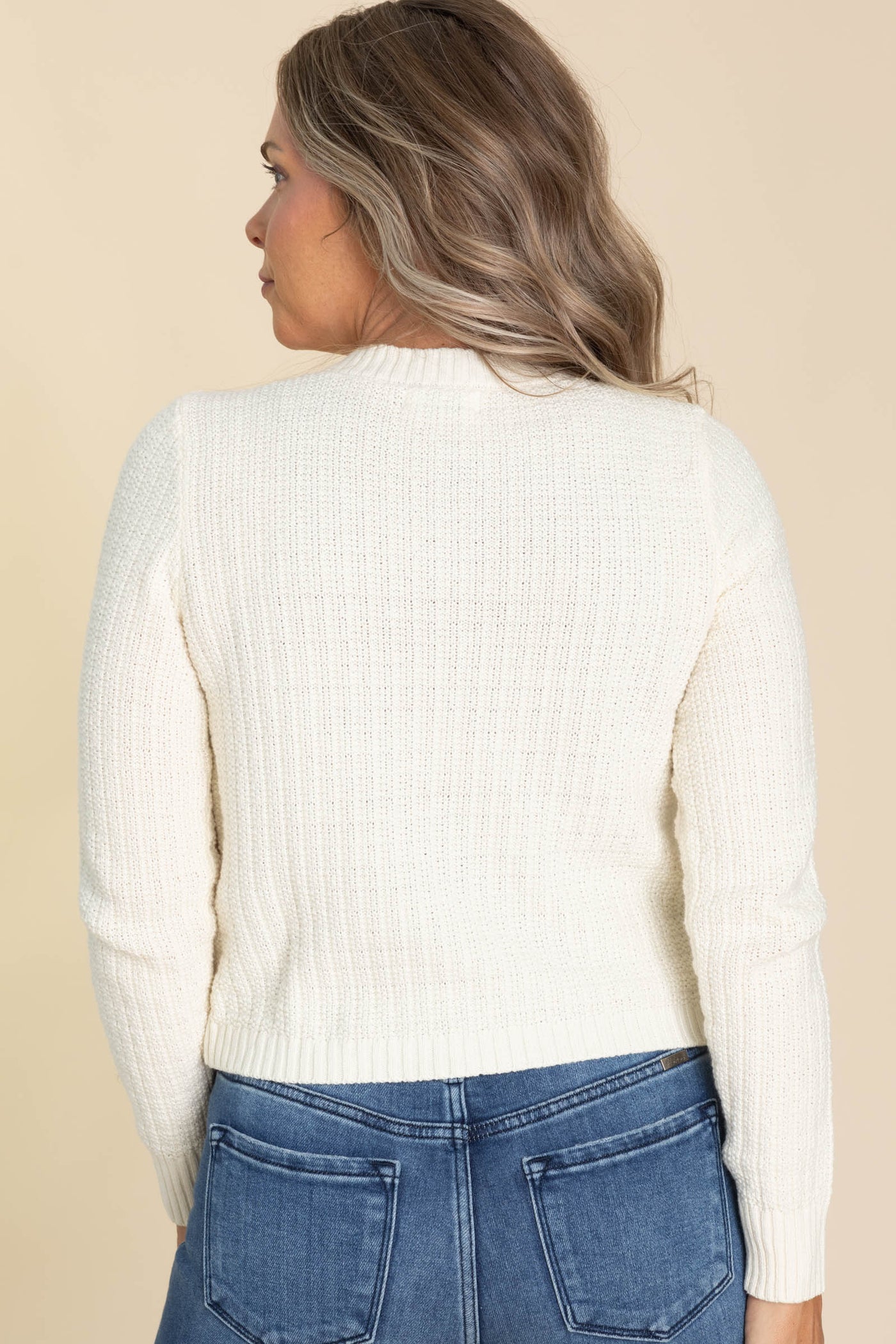 Cream Knit Cardigan With Gold Buttons