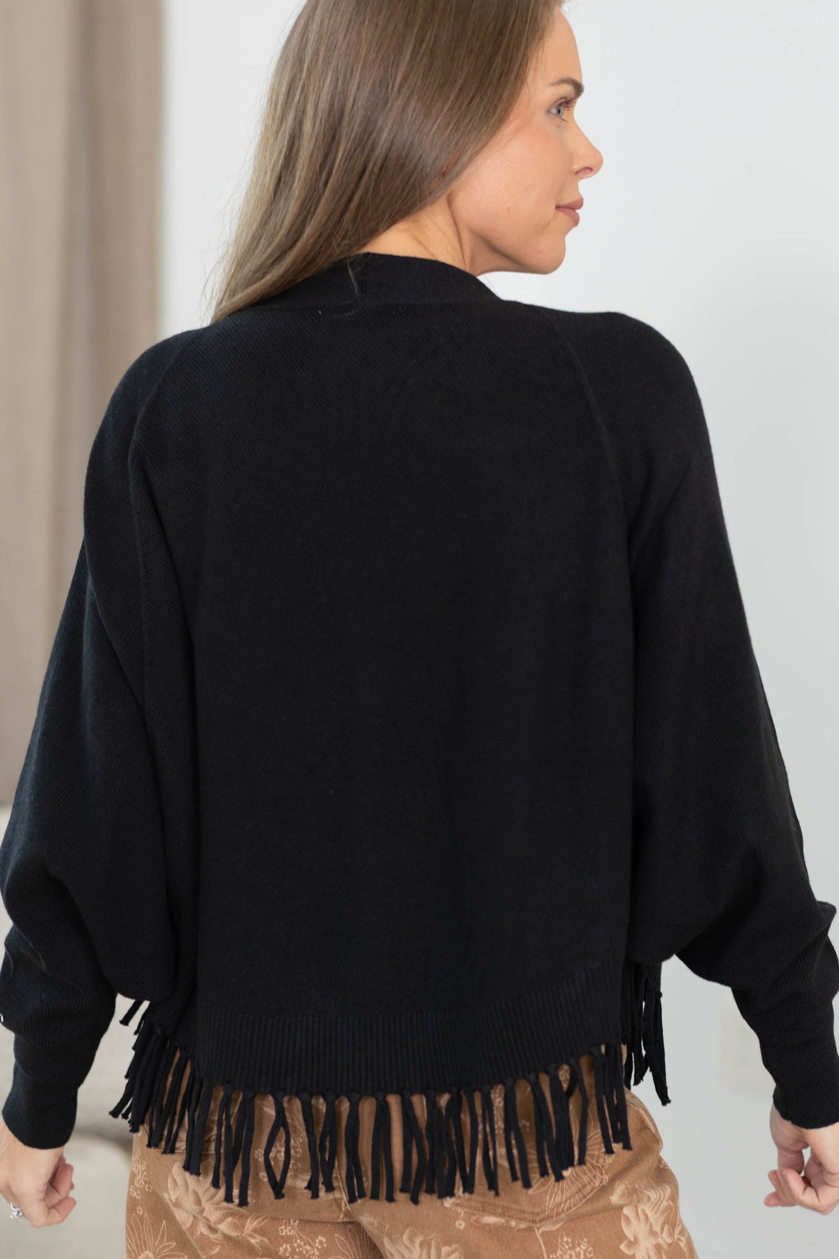 Staccato Fringe Hem Button Up Cardigan