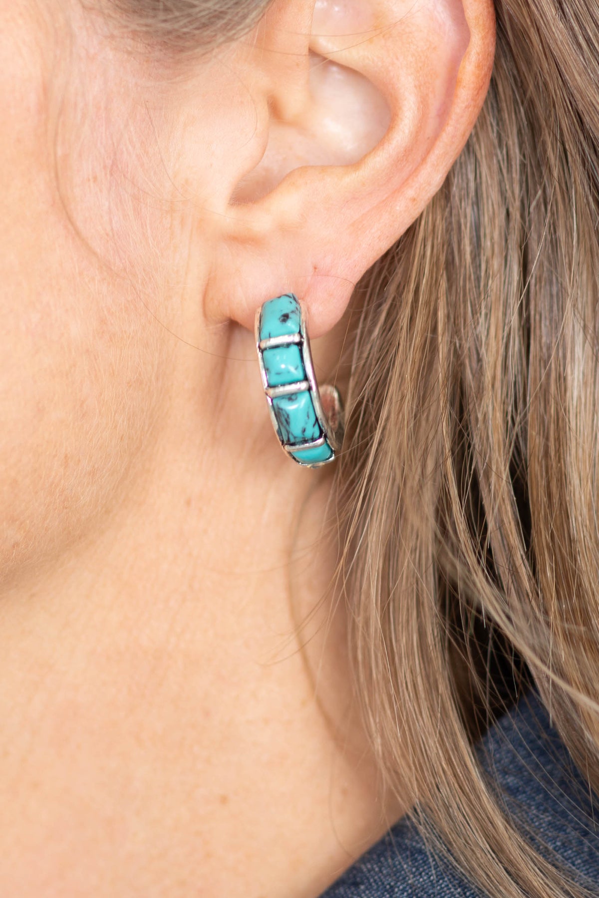 Turquoise Inlay Hoop Earring