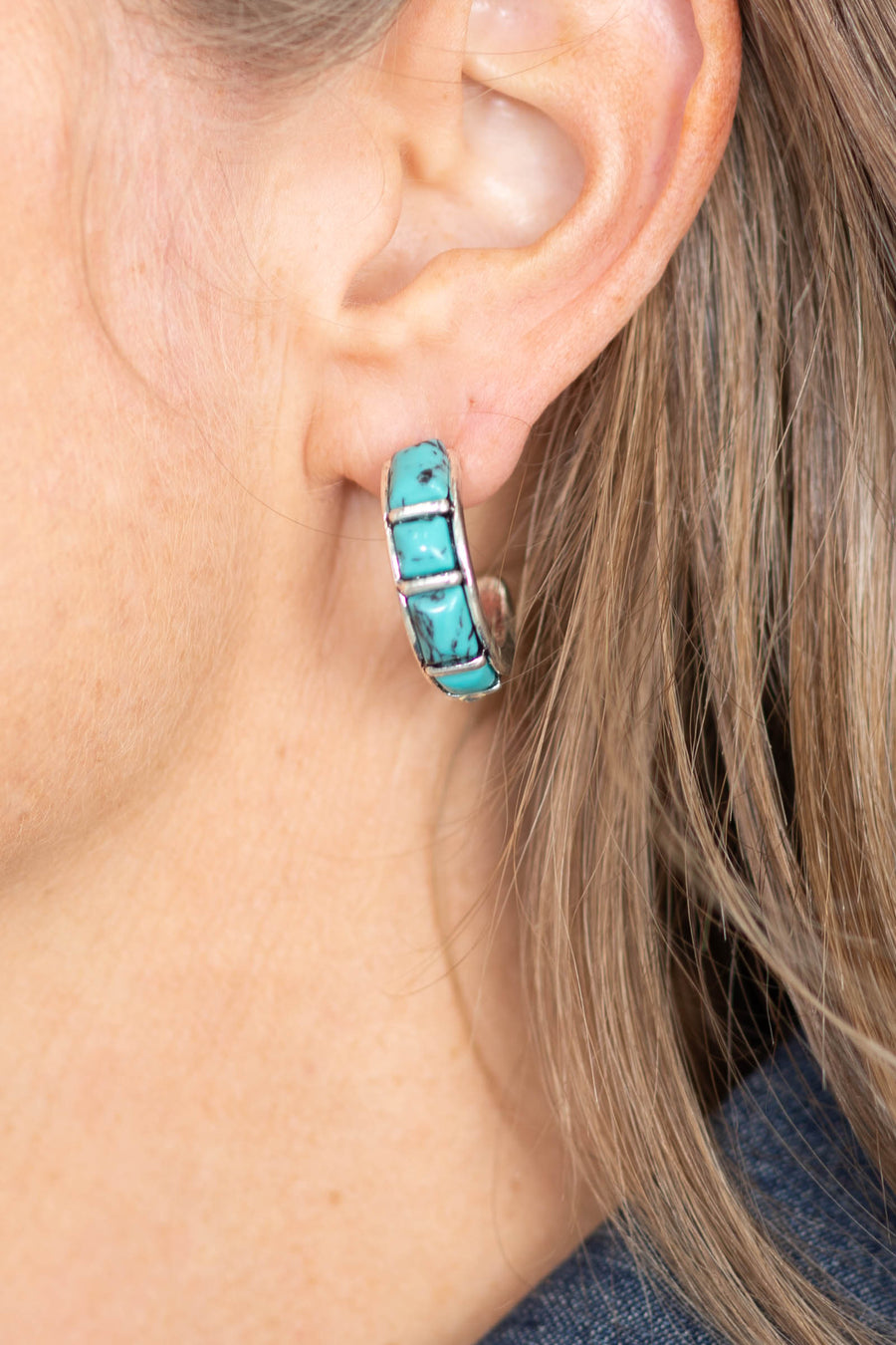 Turquoise Inlay Hoop Earring