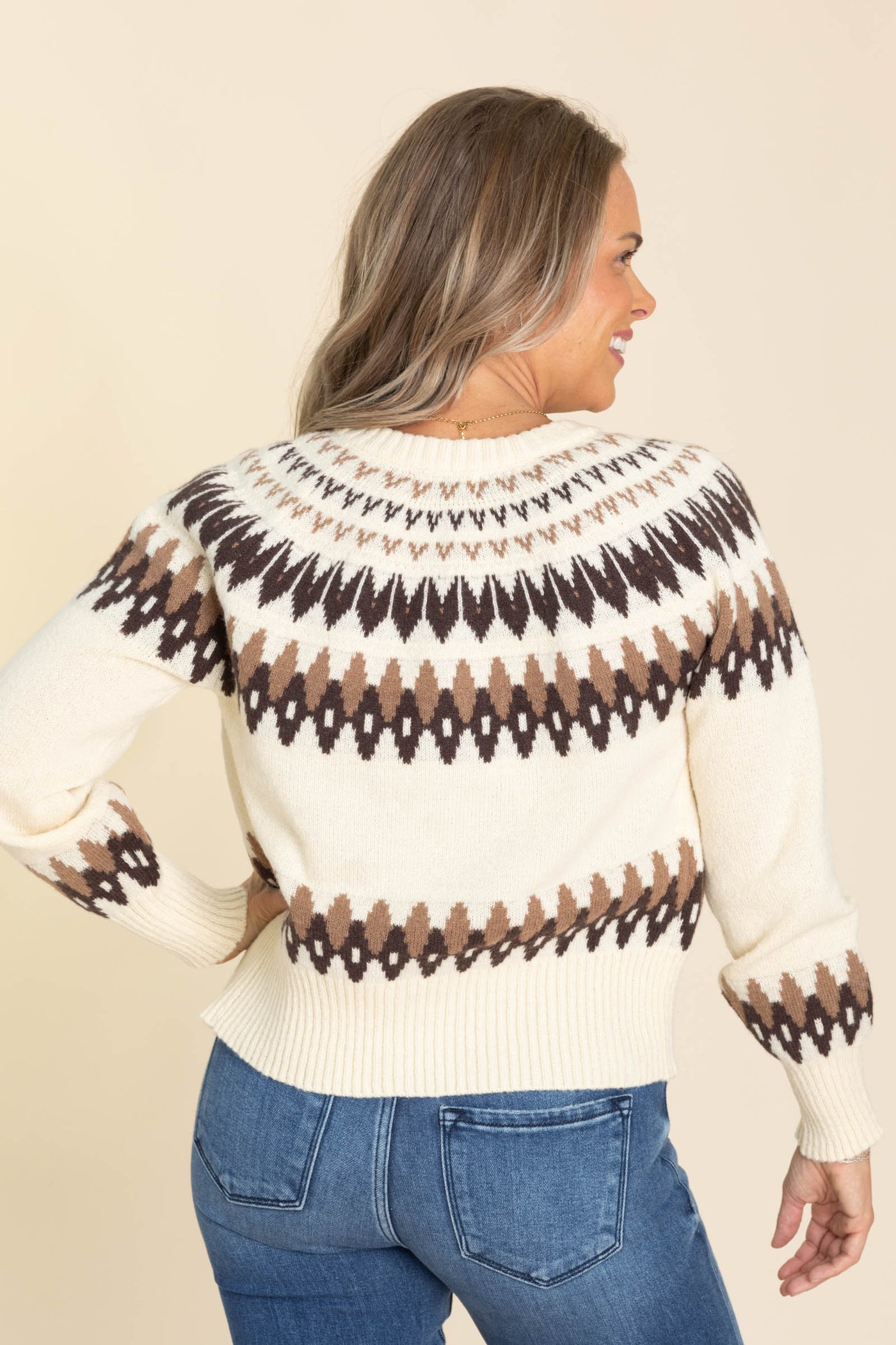 Cream Fair Isle Button Down Cardigan