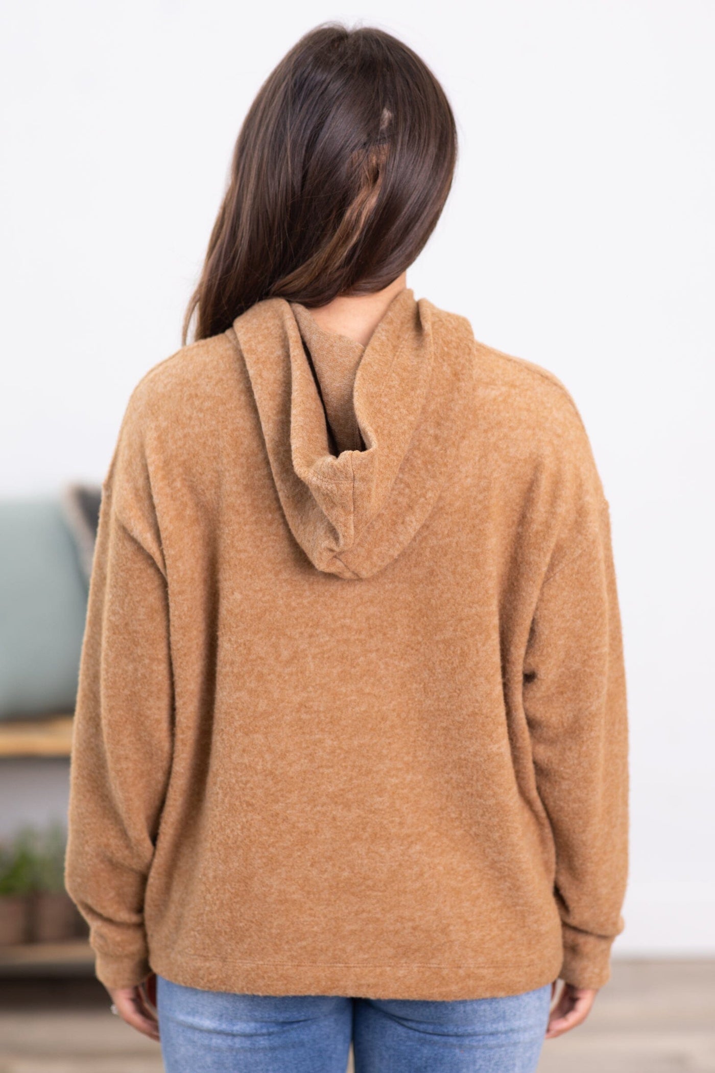 Camel Melange Hacci Knit Hooded Top - Filly Flair