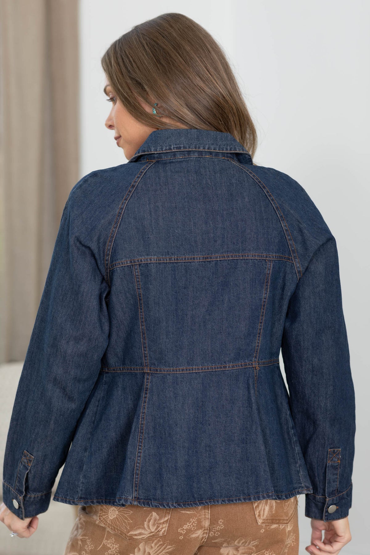 Dark Denim Button Up Jacket With Collar
