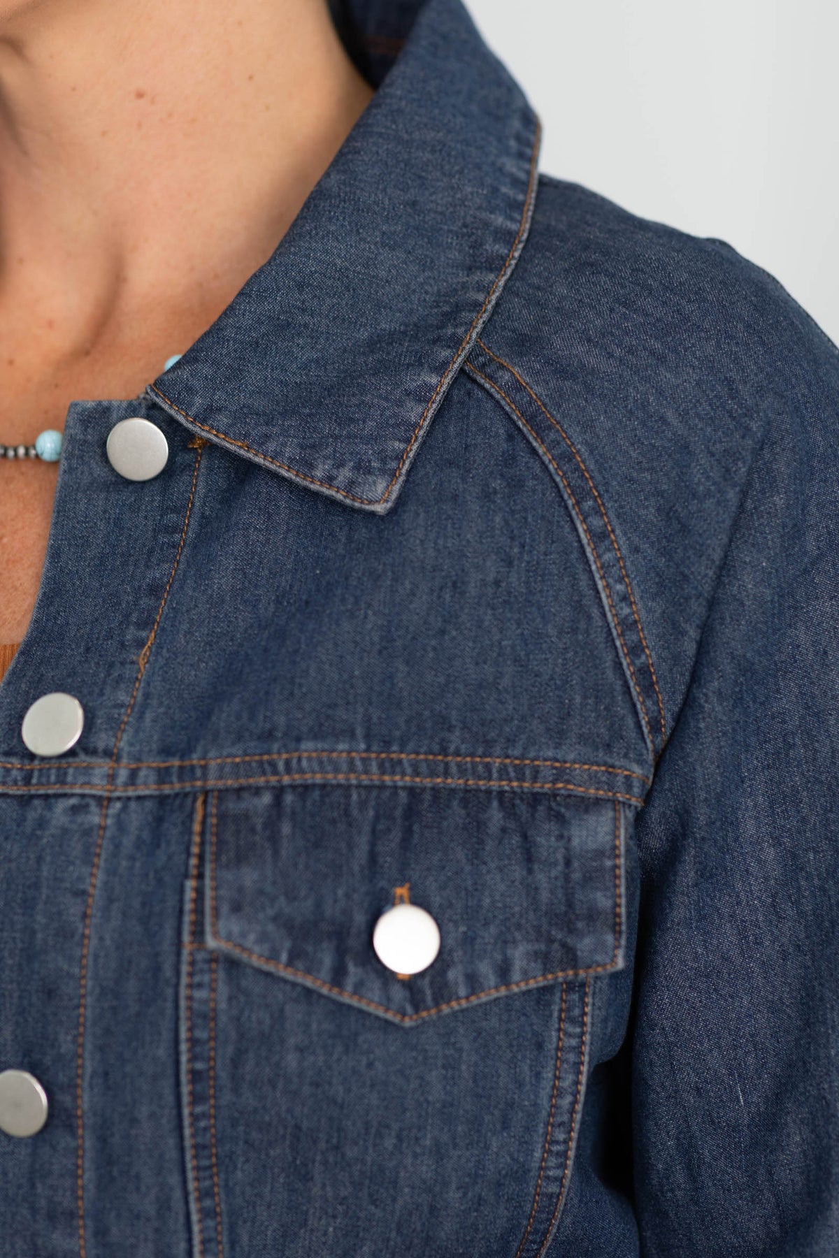 Dark Denim Button Up Jacket With Collar